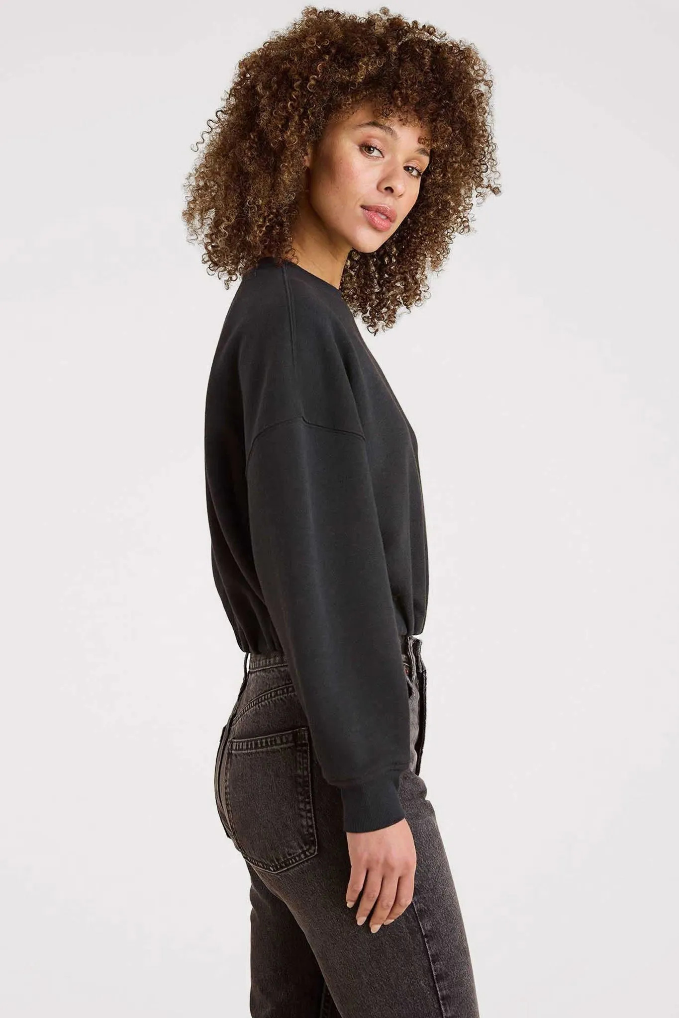 Vintage Fleece Cinch Waist Sweatshirt | Black sold by nuuds product image thumbnail 3