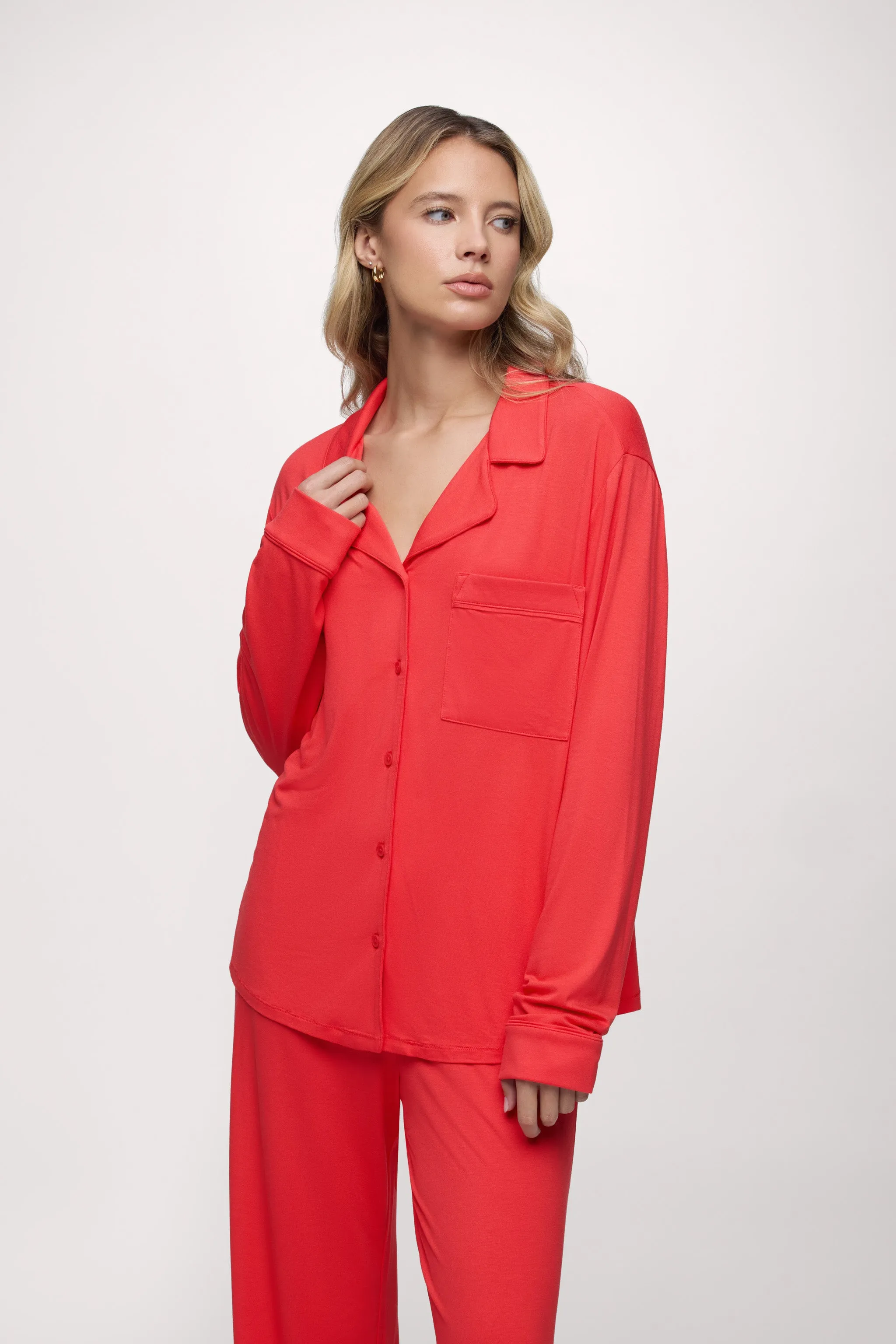 Long Sleeve Button-Up Pajama Shirt | Hibiscus sold by nuuds