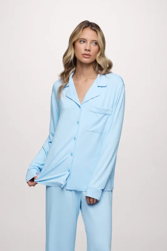 Long Sleeve Button-Up Pajama Shirt | Sky made by nuuds
