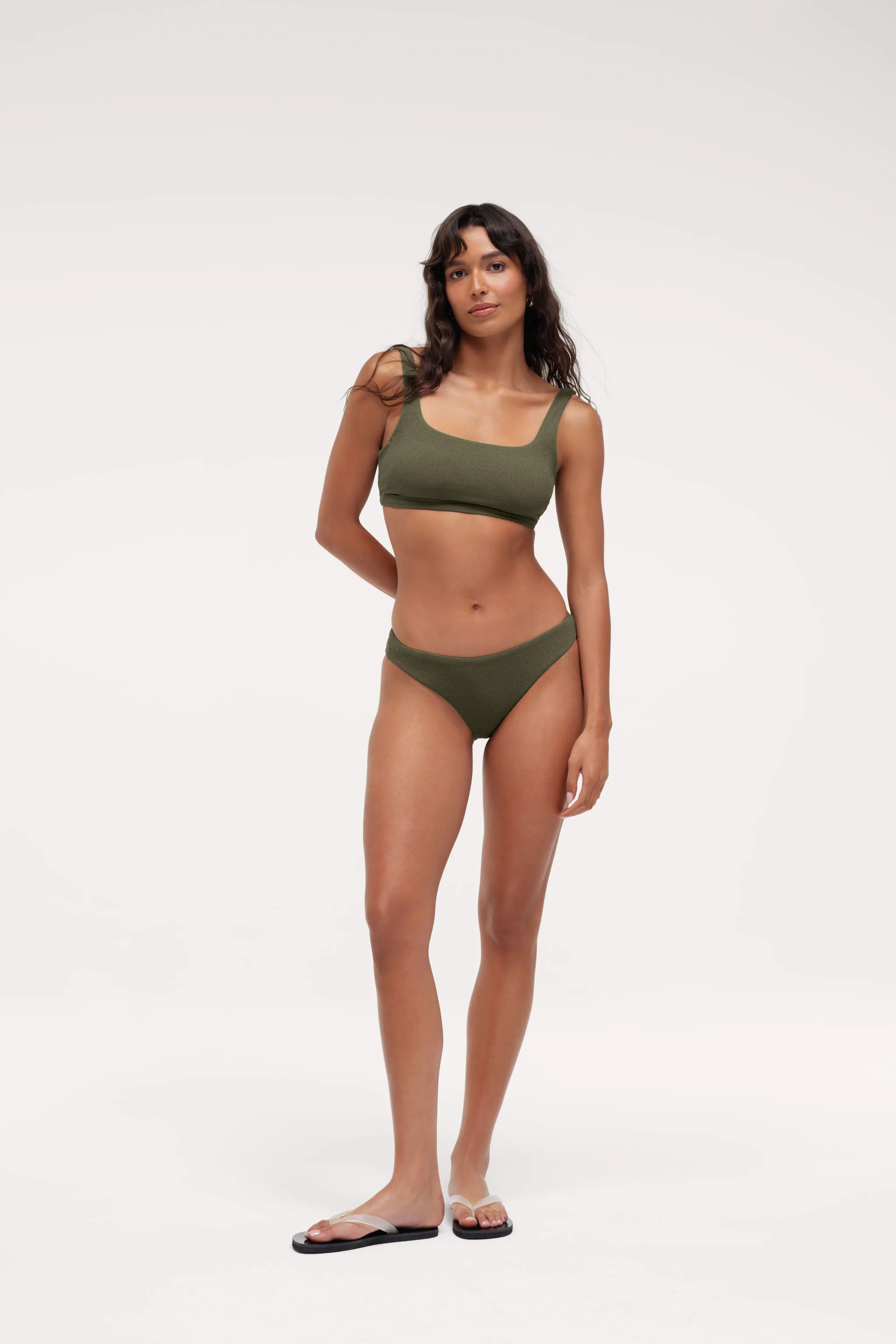 Square Neck Bikini Top | Crispy Darkest Olive sold by nuuds