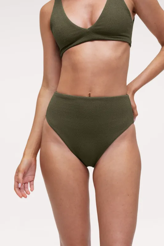 High Waist Bikini Bottom | Crispy Darkest Olive made by nuuds