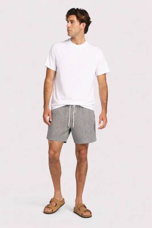 Seersucker Swim Trunk | Olive Stripe made by nuuds