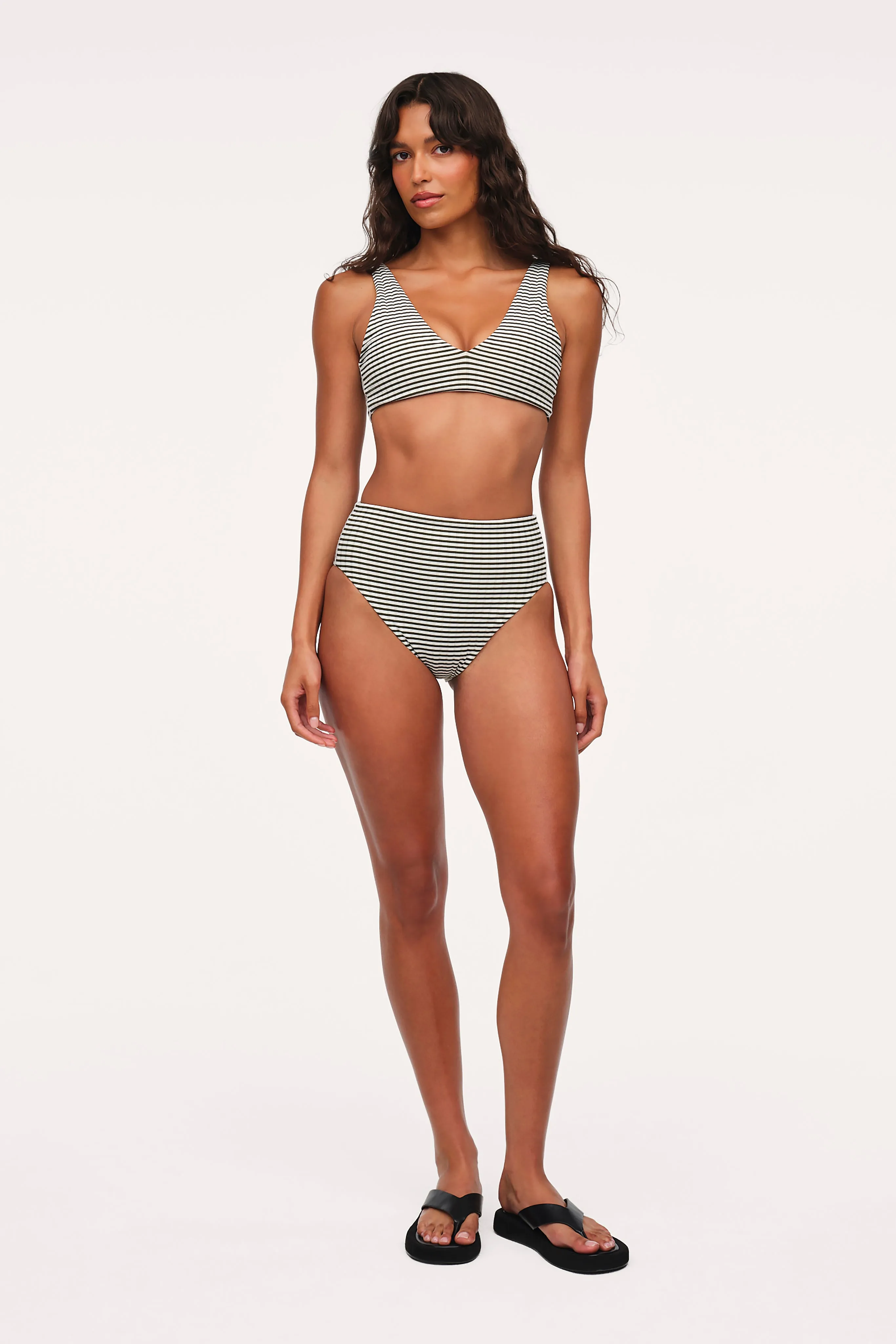 Plunge Bikini Top | Olive Stripe sold by nuuds product image thumbnail 2
