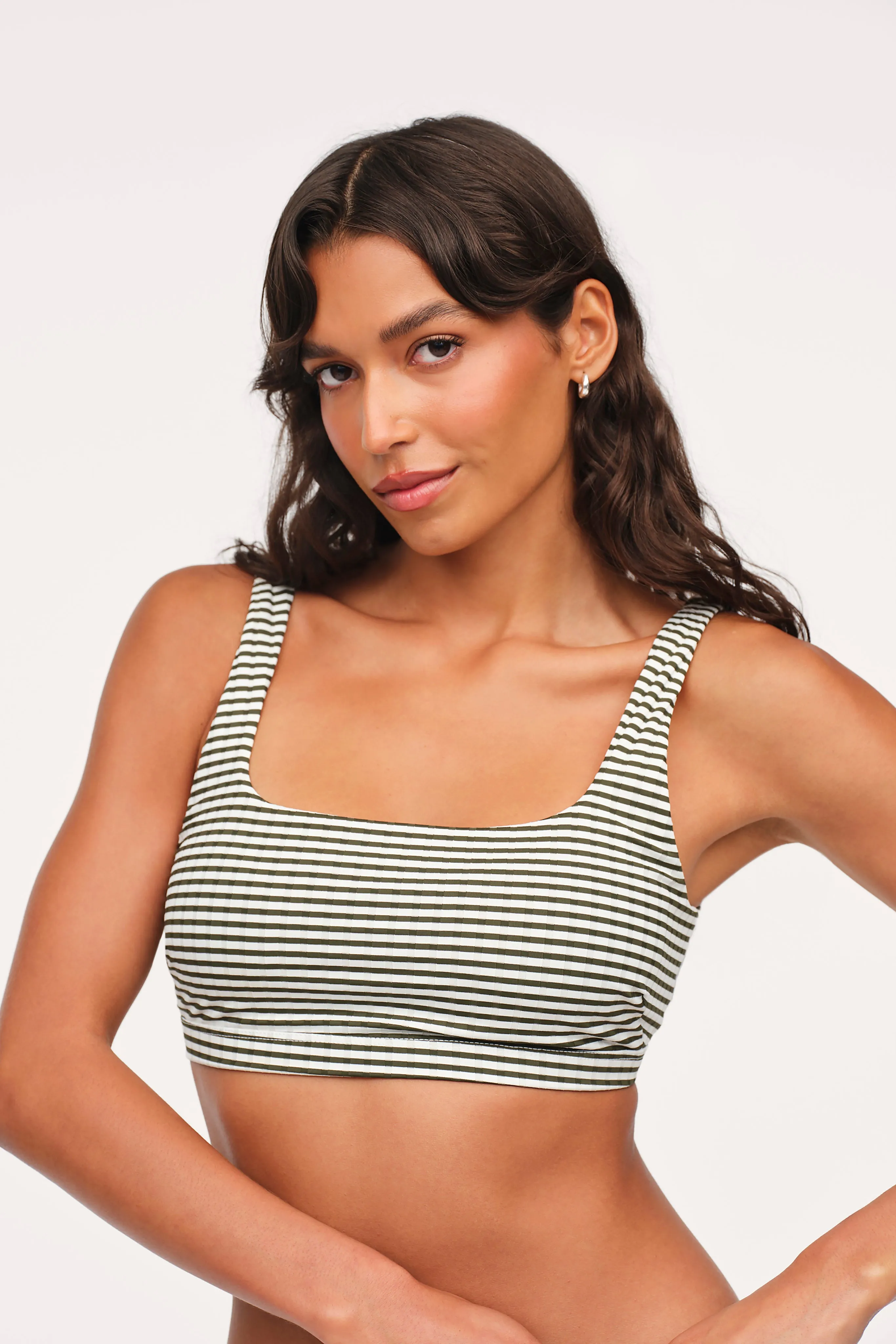 Square Neck Bikini Top | Olive Stripe sold by nuuds