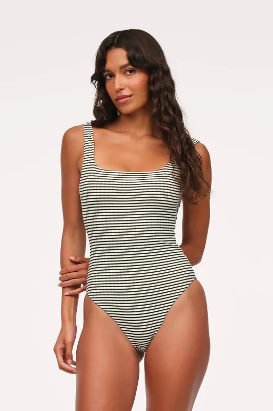 Square Neck One Piece | Olive Stripe made by nuuds