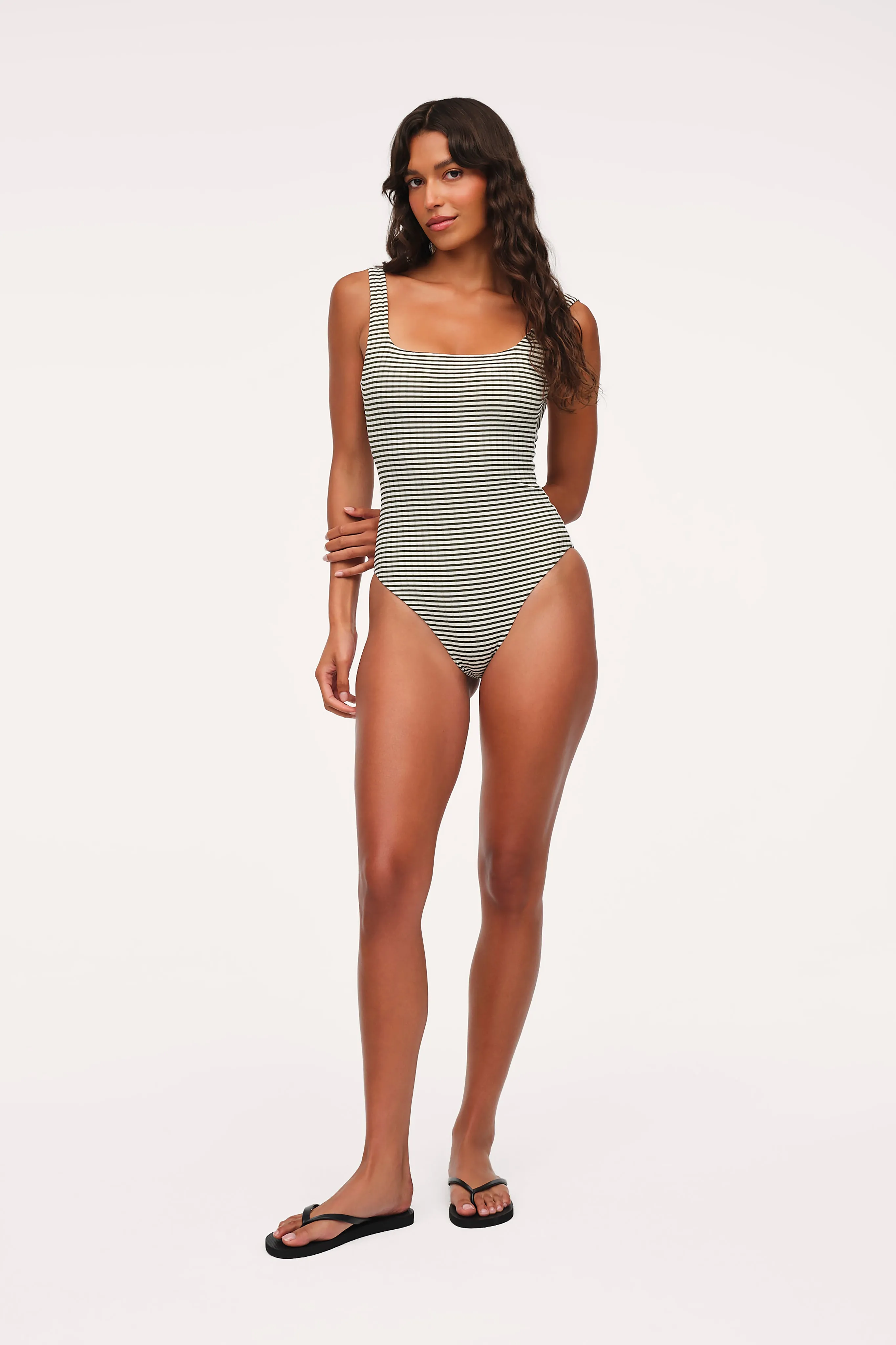 Square Neck One Piece | Olive Stripe sold by nuuds product image thumbnail 2