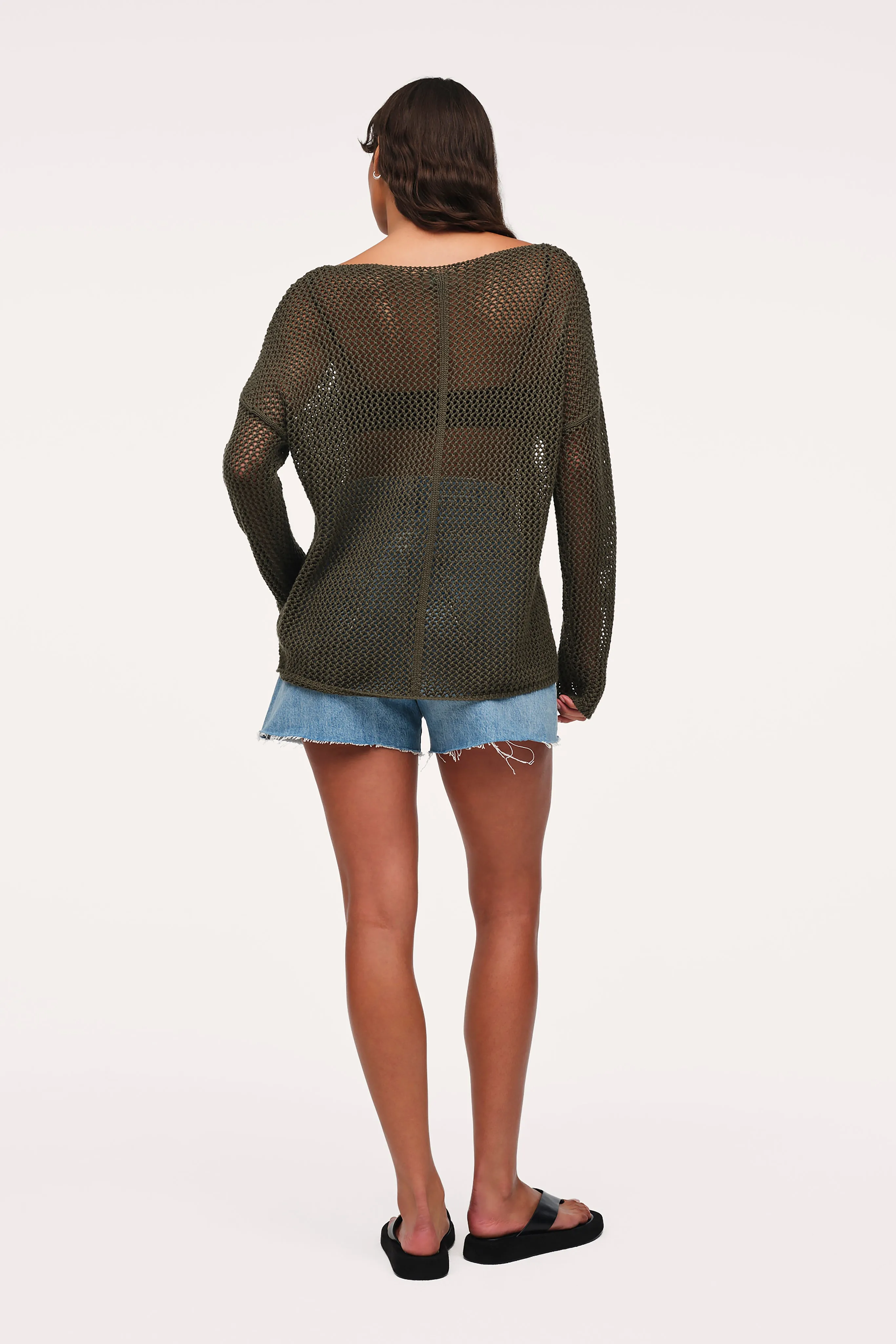 Open Knit Sweater | Darkest Olive sold by nuuds product image thumbnail 5