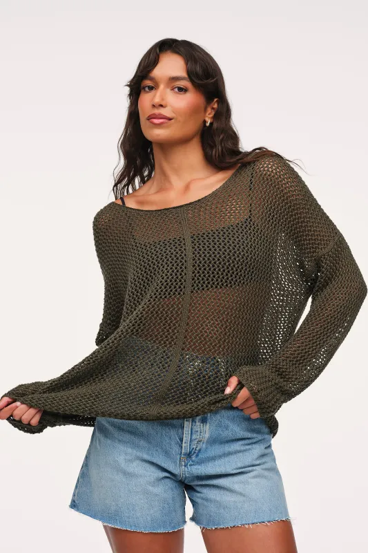 Open Knit Sweater | Darkest Olive made by nuuds