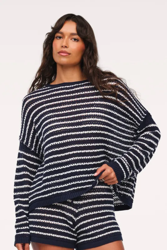 Cotton Crochet Sweater | Navy Stripe made by nuuds