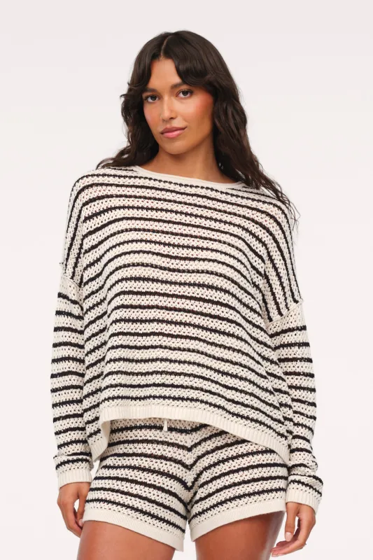 Cotton Crochet Sweater | Bone Stripe made by nuuds