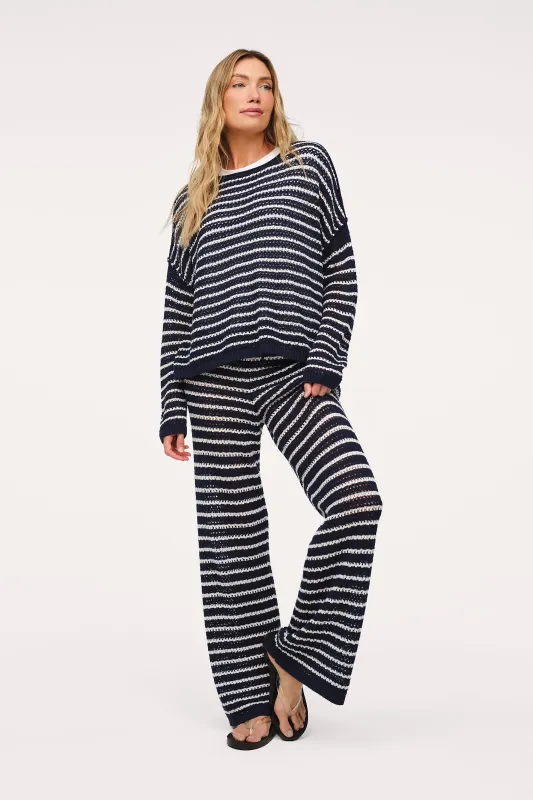 Cotton Crochet Sweater Pant | Navy Stripe made by nuuds