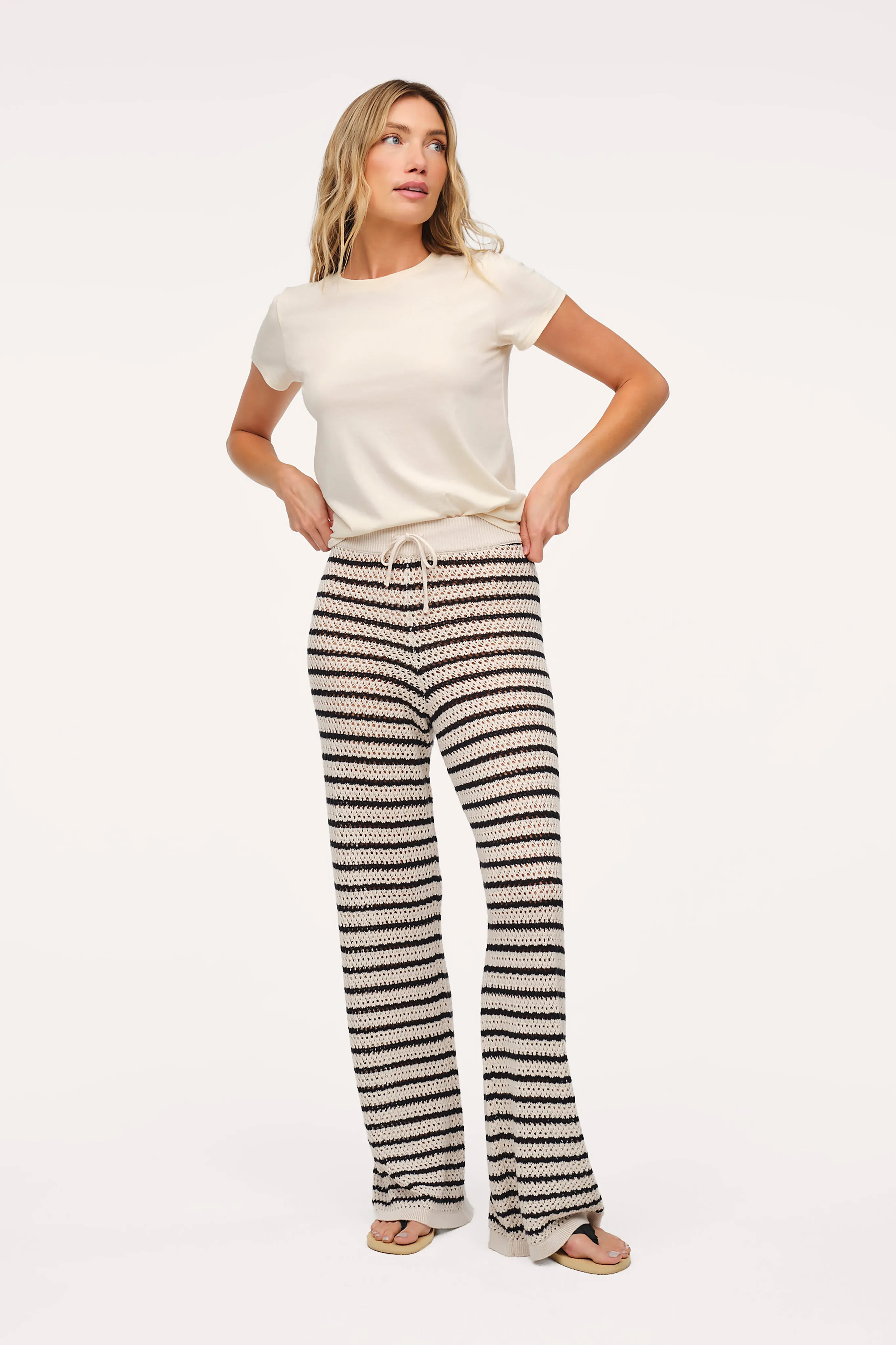 Cotton Crochet Sweater Pant | Bone Stripe sold by nuuds