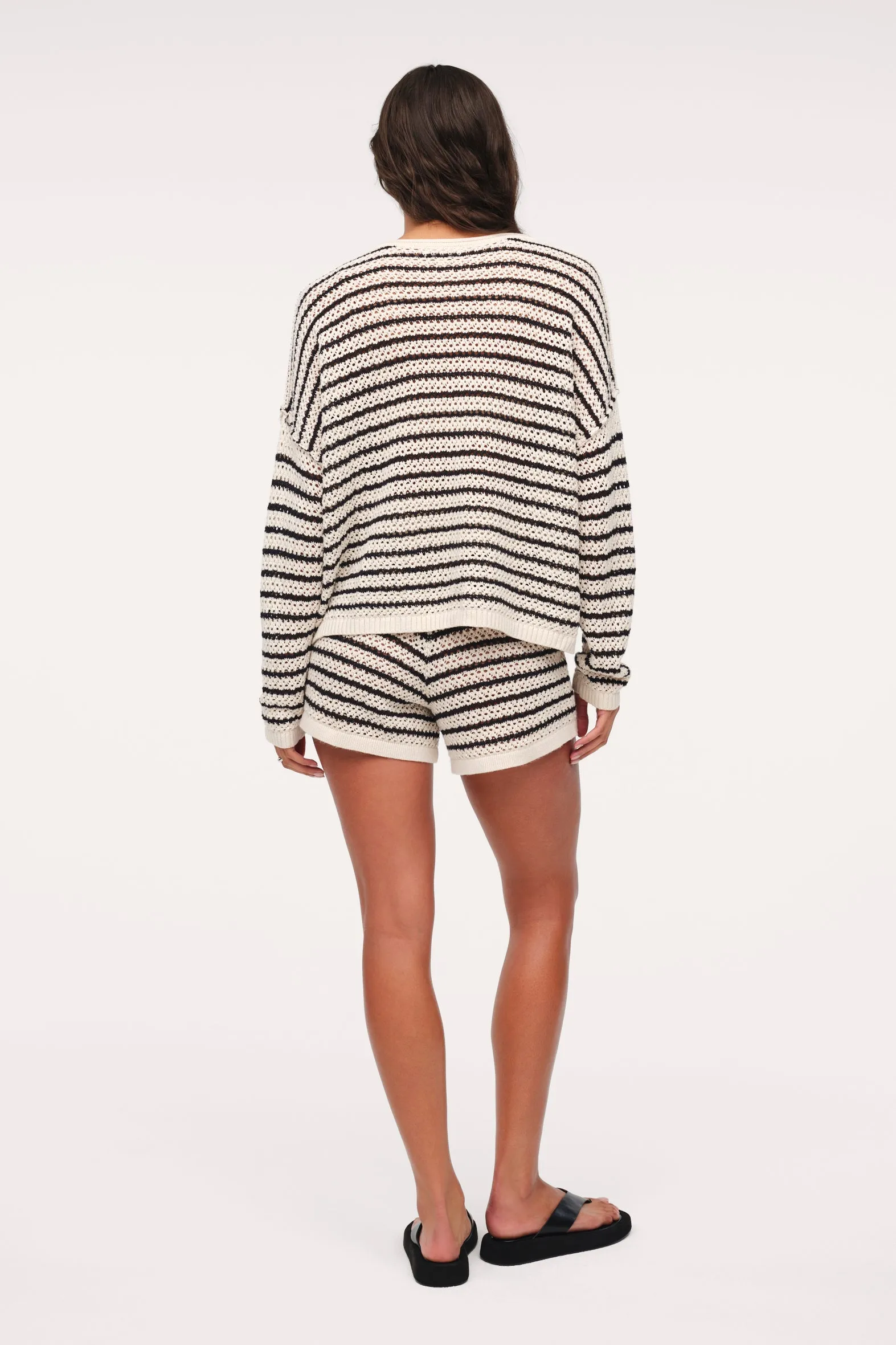 Cotton Crochet Sweater Short | Bone Stripe sold by nuuds product image thumbnail 5