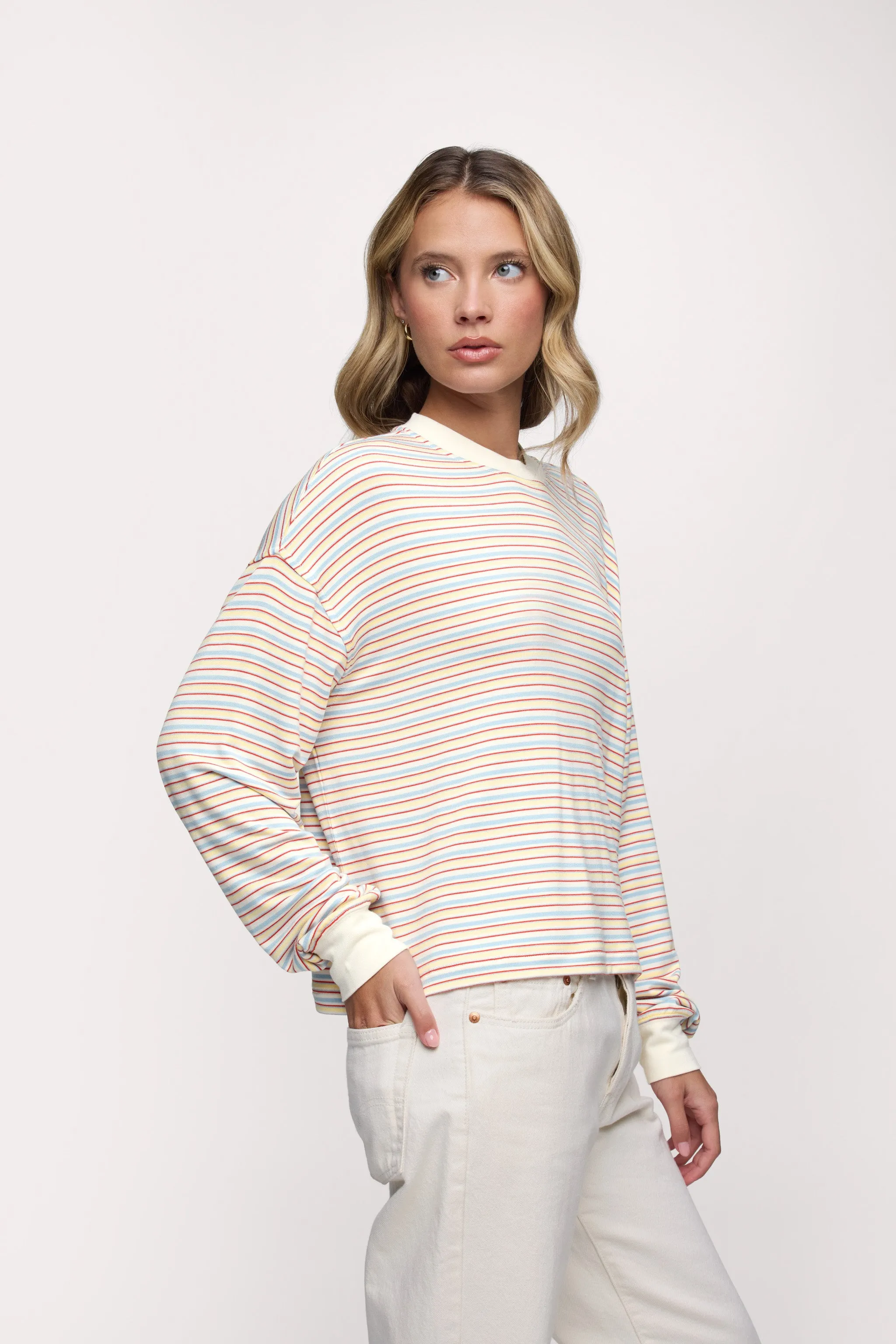 Boyfriend Stripe Tee | Sky Lemon Stripe sold by nuuds product image thumbnail 4