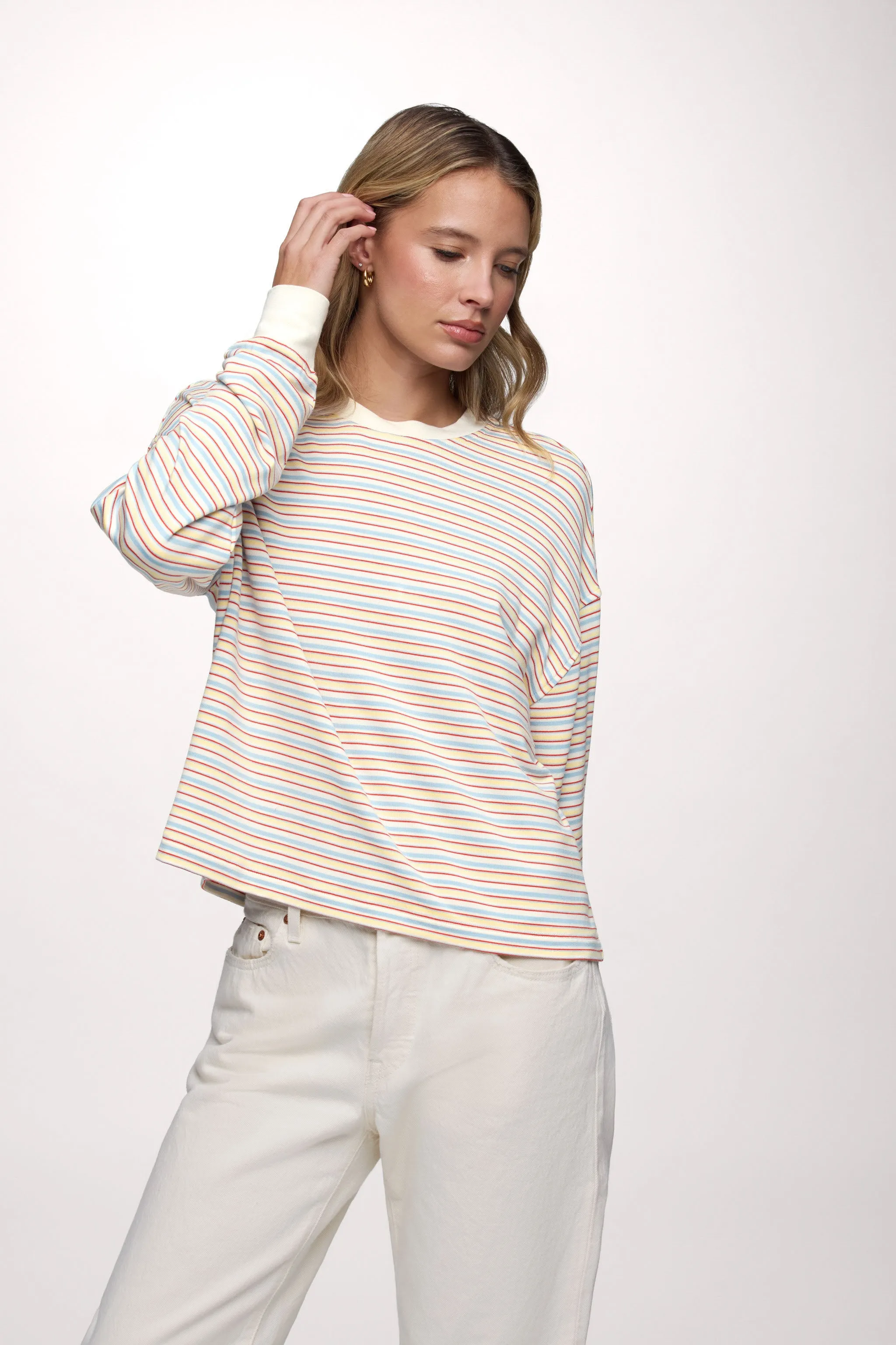 Boyfriend Stripe Tee | Sky Lemon Stripe sold by nuuds