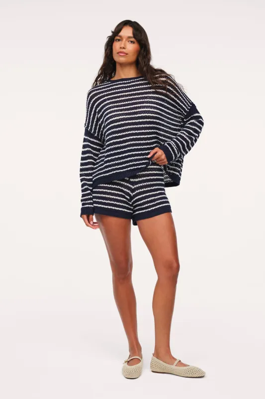 Cotton Crochet Sweater Short | Navy Stripe made by nuuds