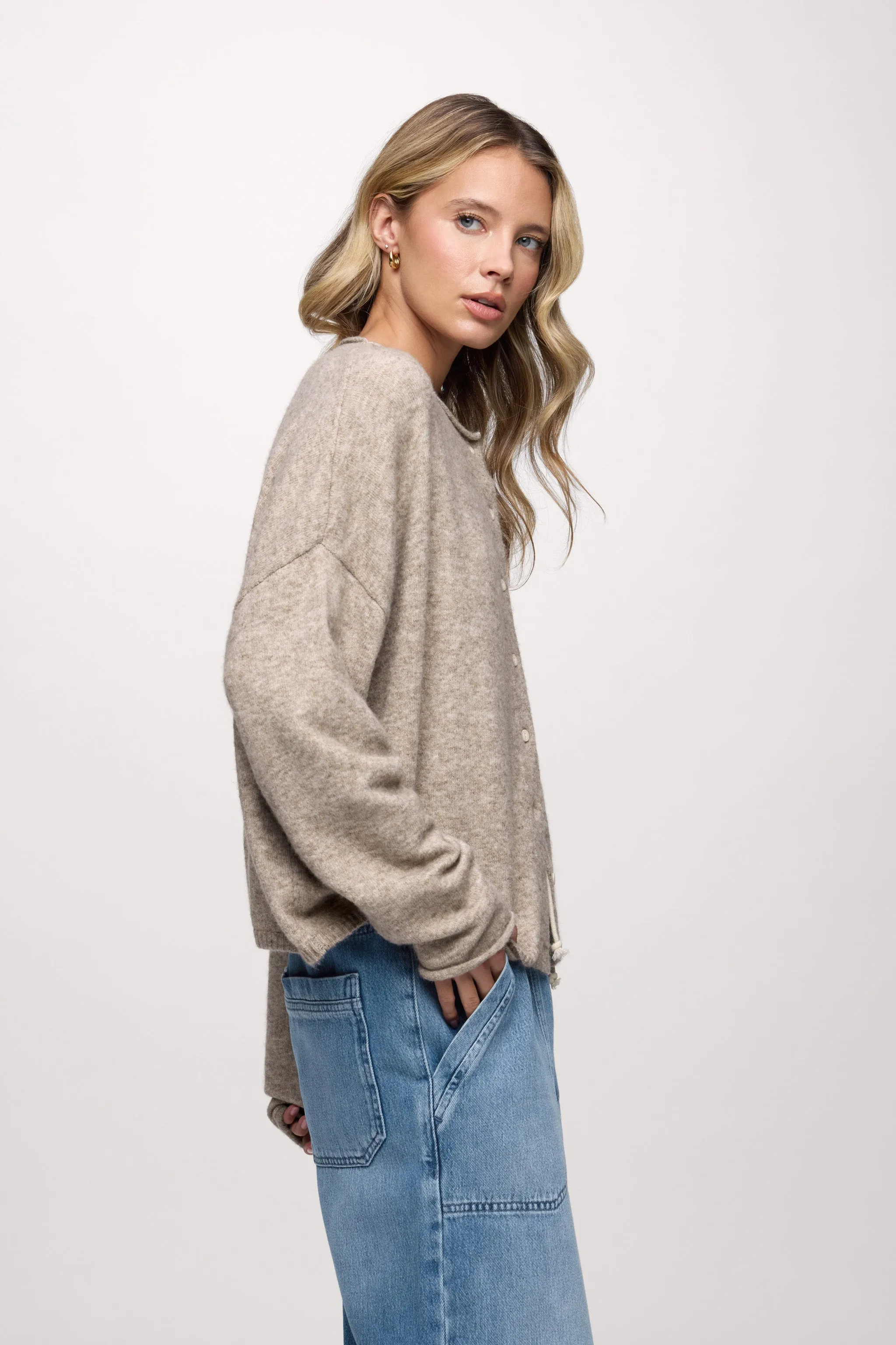 Cozy Knit Boxy Cardigan | Heather Cocoa sold by nuuds product image thumbnail 4