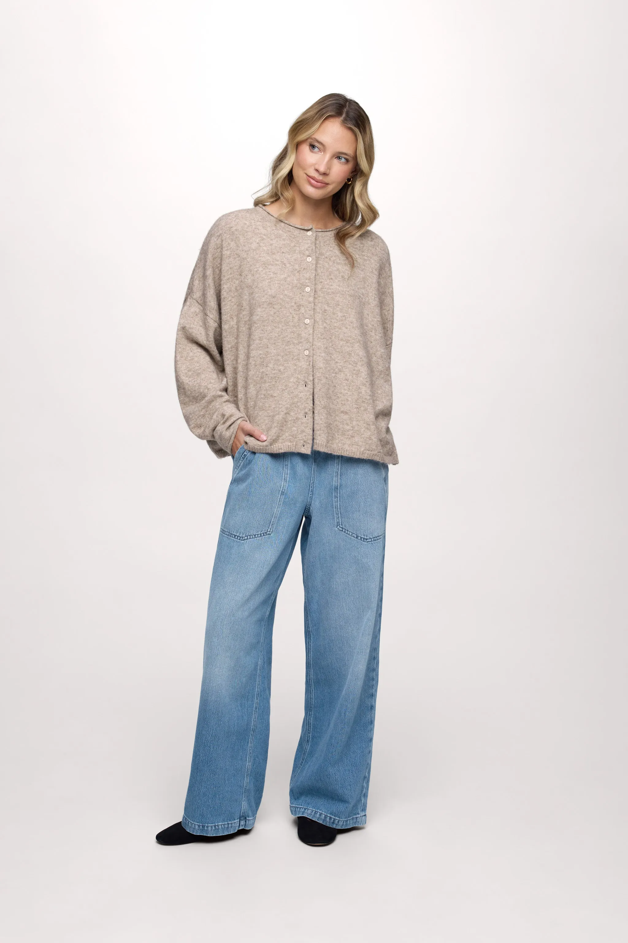 Cozy Knit Boxy Cardigan | Heather Cocoa sold by nuuds product image thumbnail 2