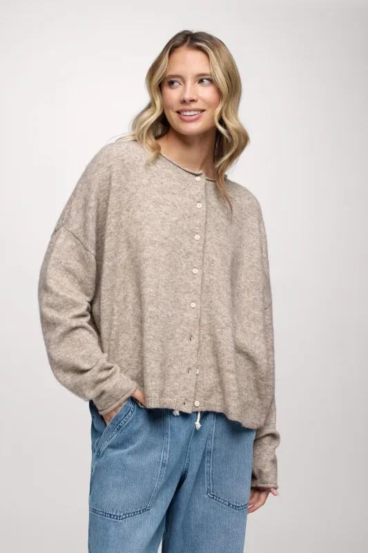 Cozy Knit Boxy Cardigan | Heather Cocoa made by nuuds