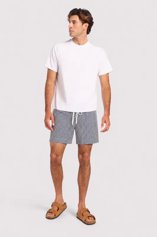 Seersucker Swim Trunk | Dark Navy Stripe made by nuuds