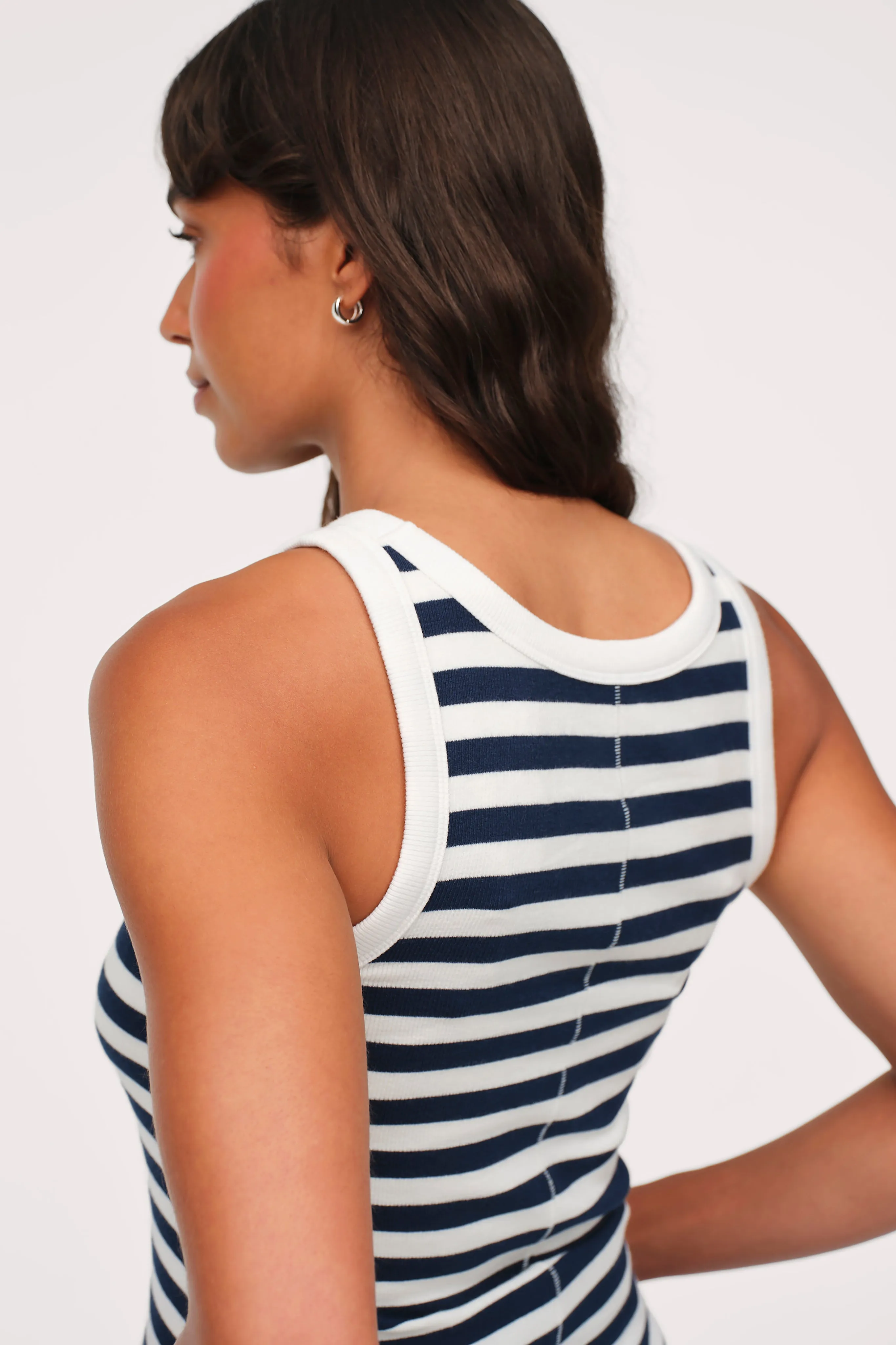 Slinky Rib Tank | Navy Stripe sold by nuuds product image thumbnail 4