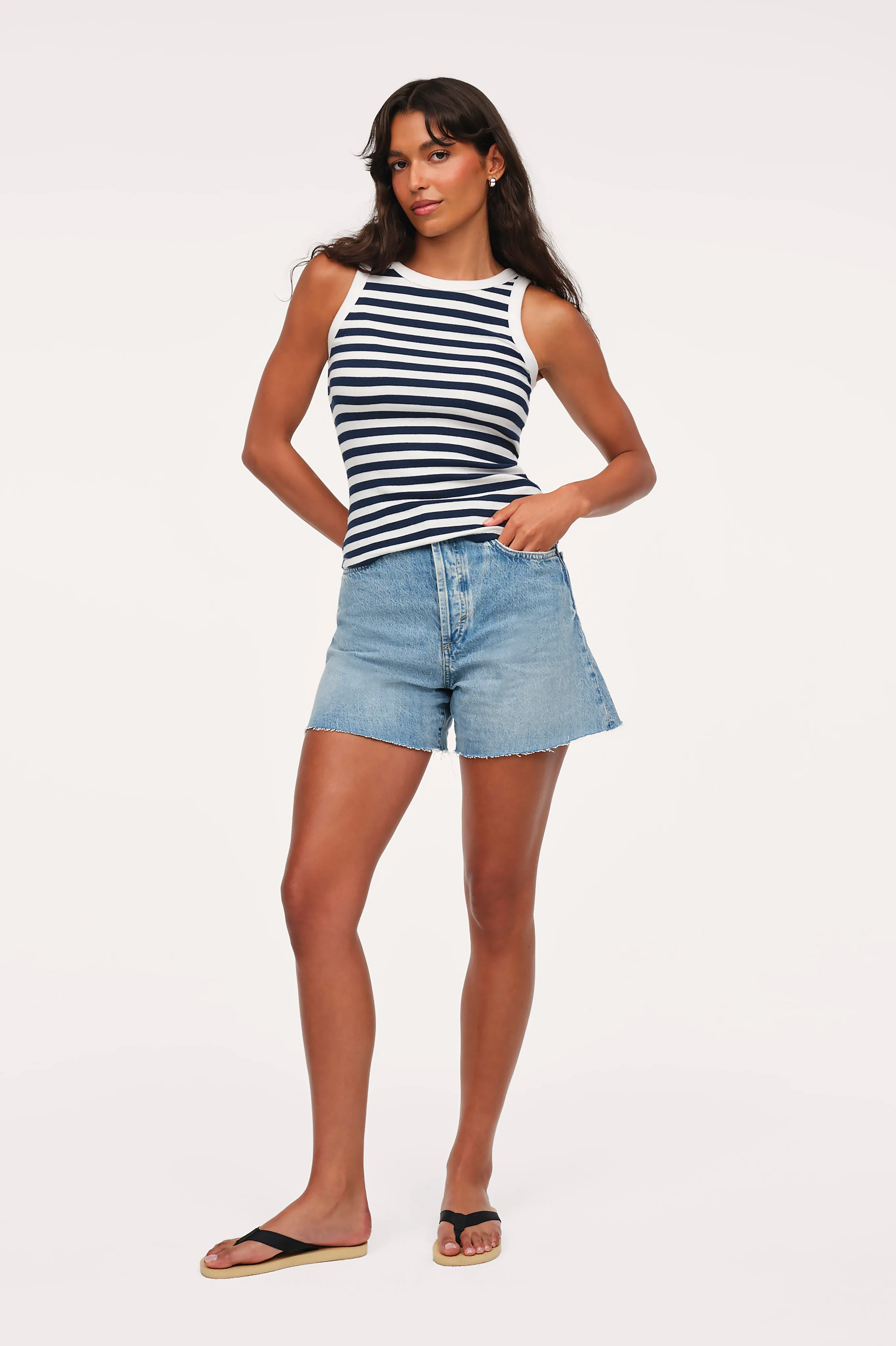 Slinky Rib Tank | Navy Stripe sold by nuuds product image thumbnail 2