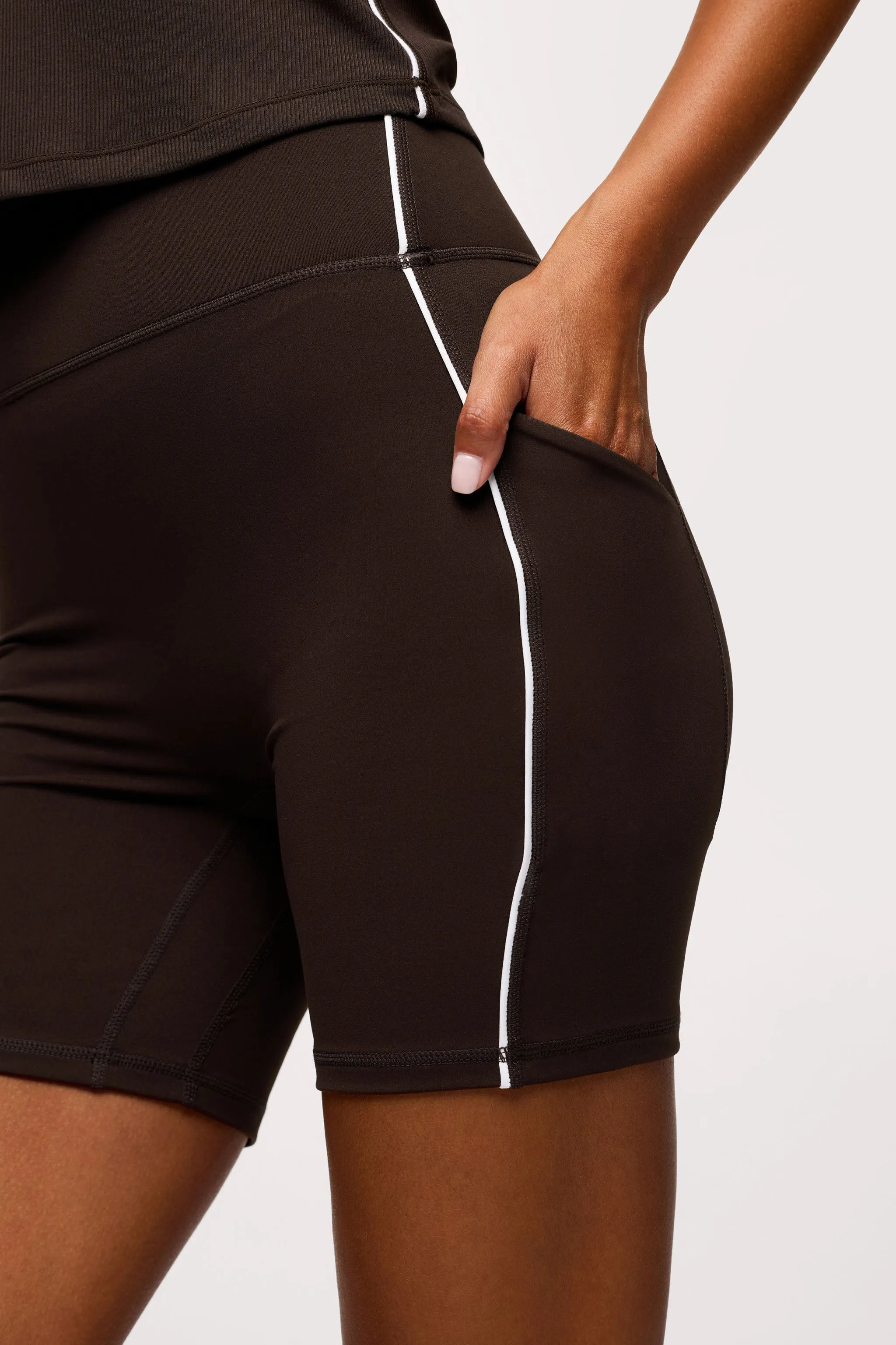 Motion Piped Biker Short with Pocket | Espresso sold by nuuds product image thumbnail 5
