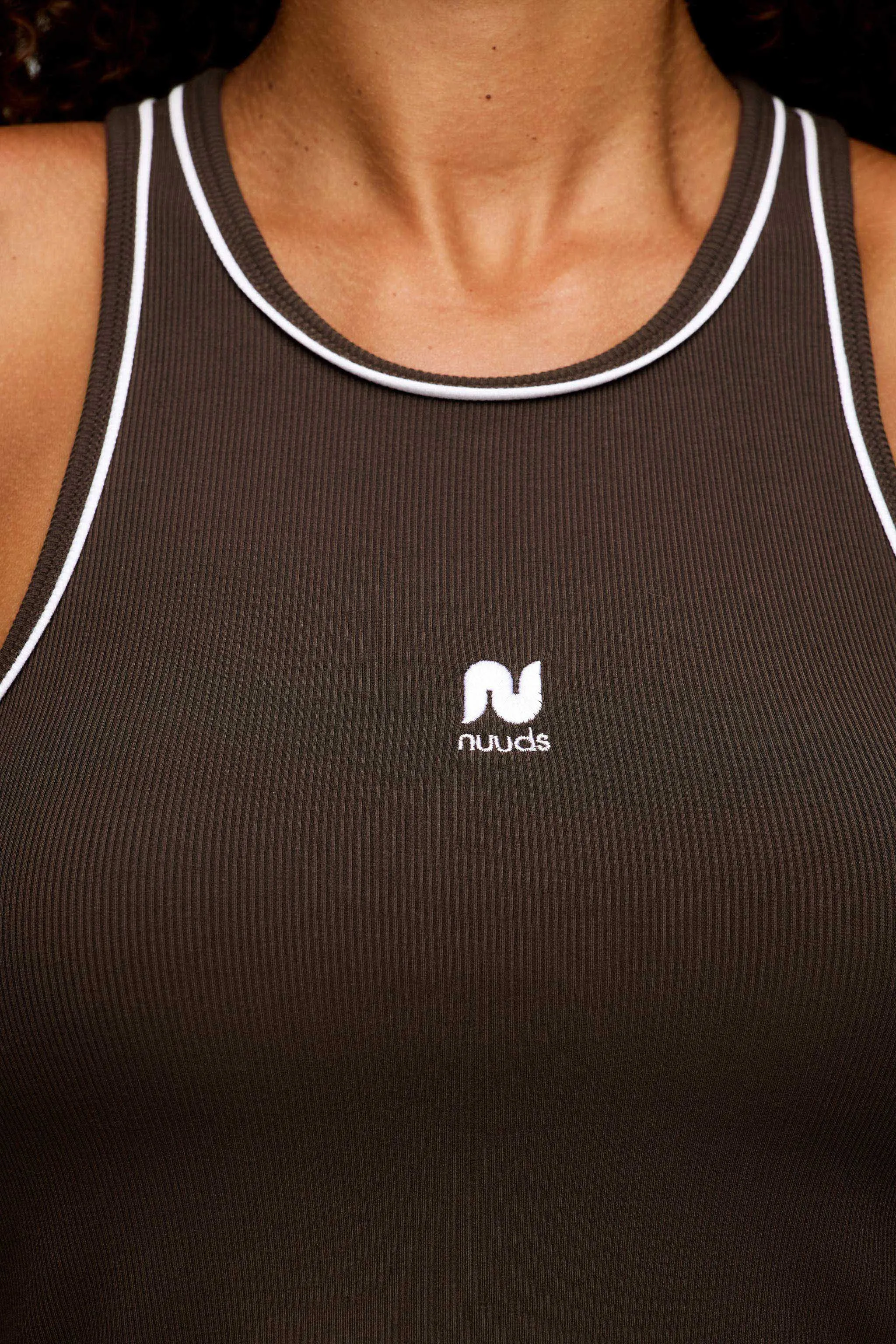 Sporty Rib Piped Racer Tank | Espresso sold by nuuds product image thumbnail 5