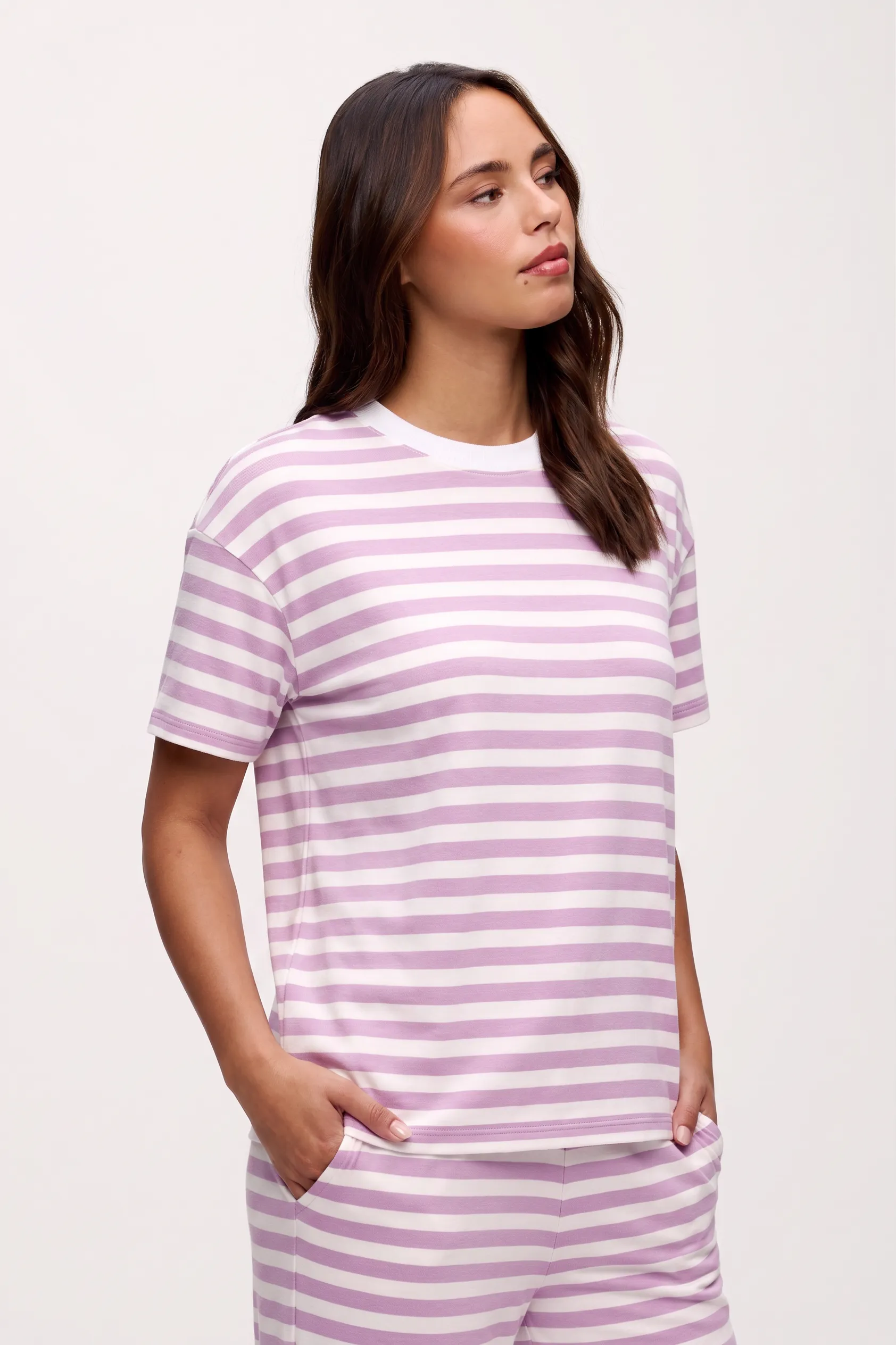 Seaside Short Sleeve | Orchid Stripe sold by nuuds