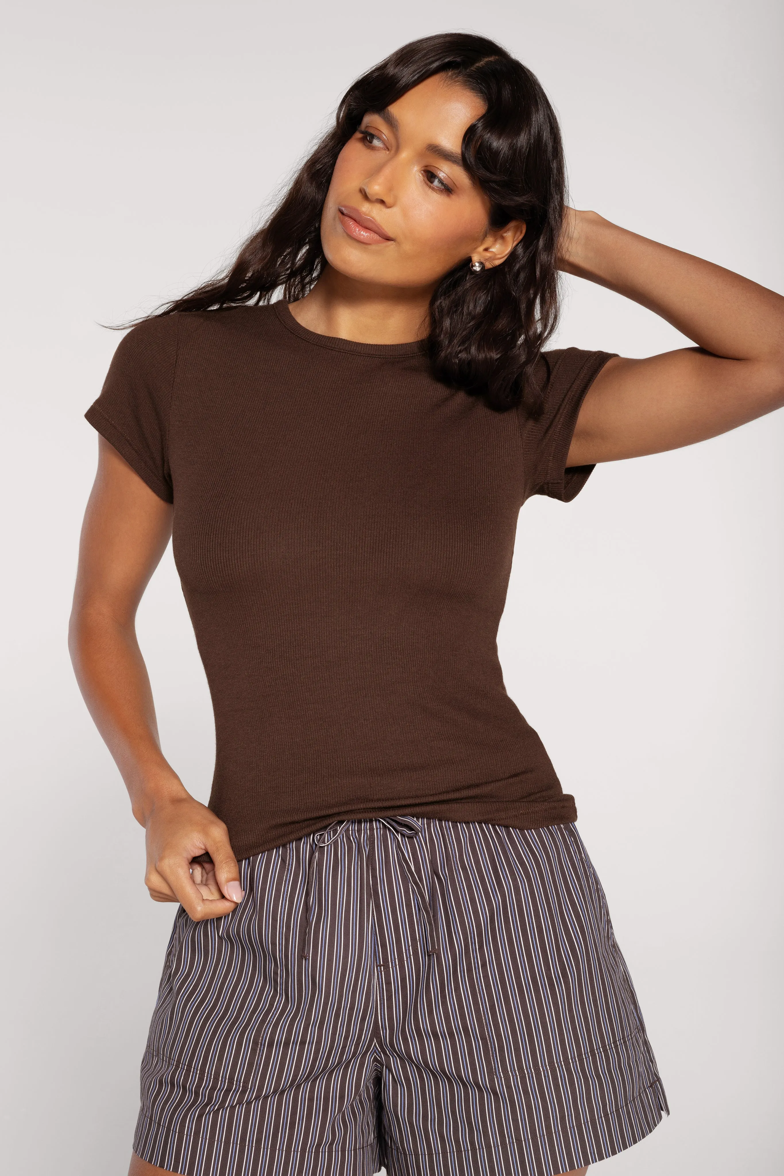 Slinky Rib Tee | Espresso sold by nuuds