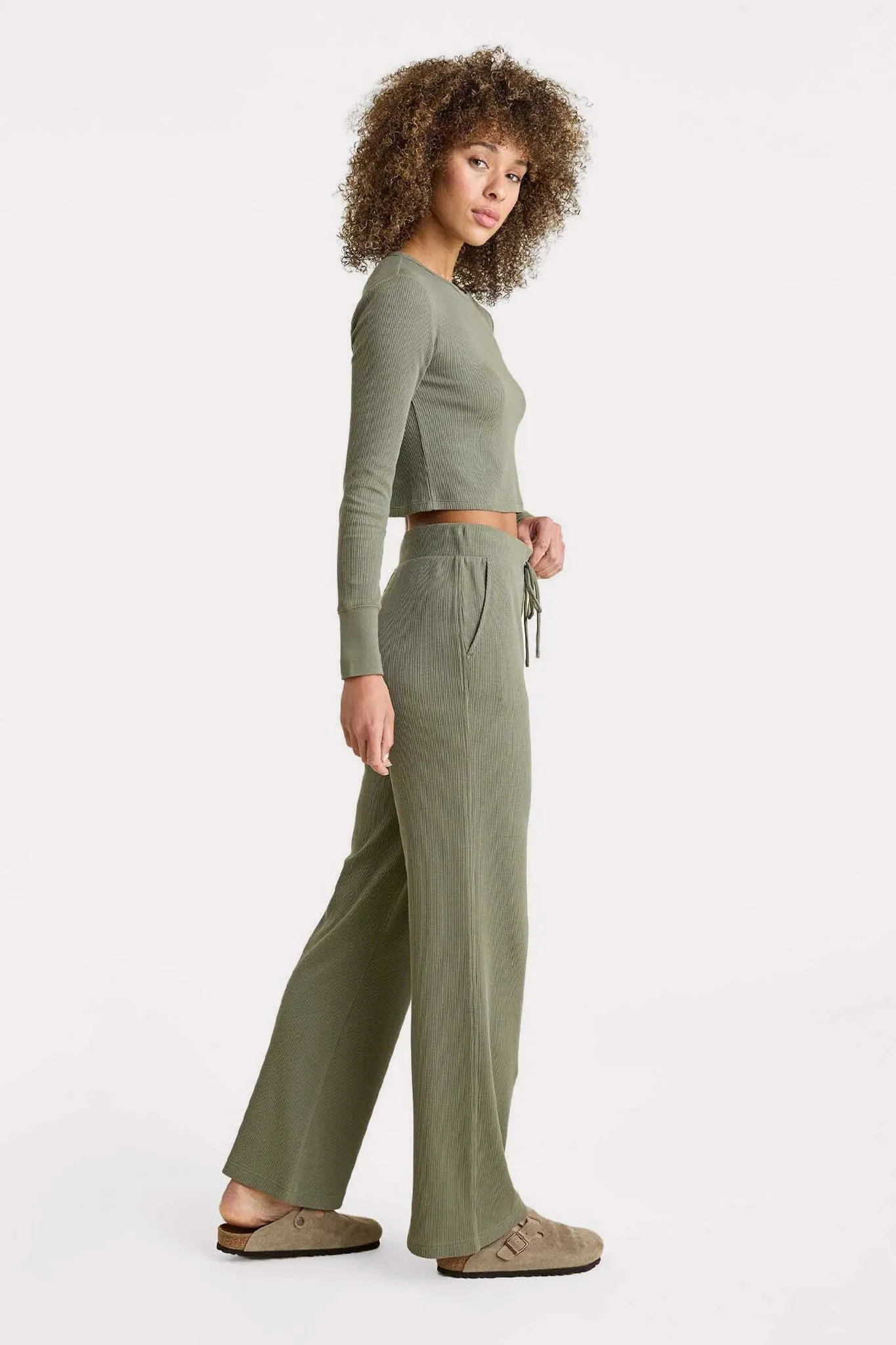 Waffle Wide Leg Pant | Olive sold by nuuds product image thumbnail 2
