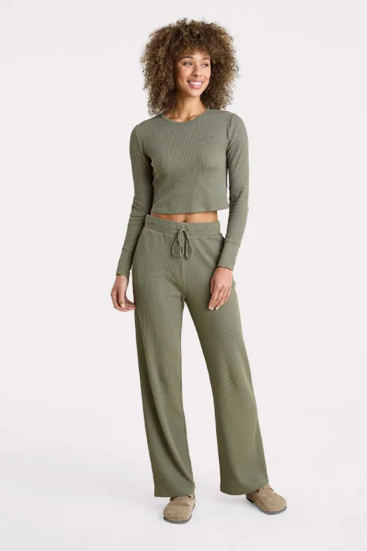 Waffle Wide Leg Pant | Olive made by nuuds
