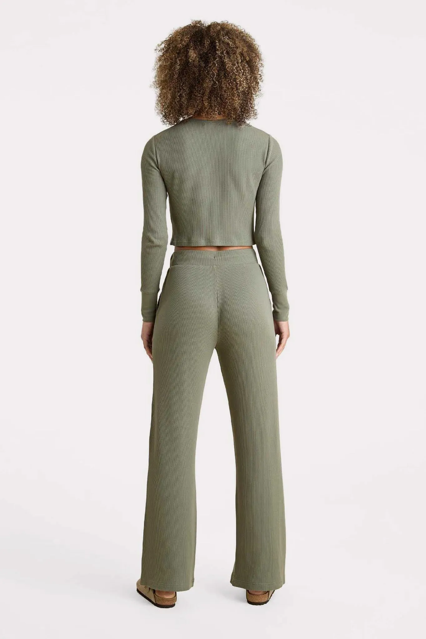 Waffle Wide Leg Pant | Olive sold by nuuds product image thumbnail 3