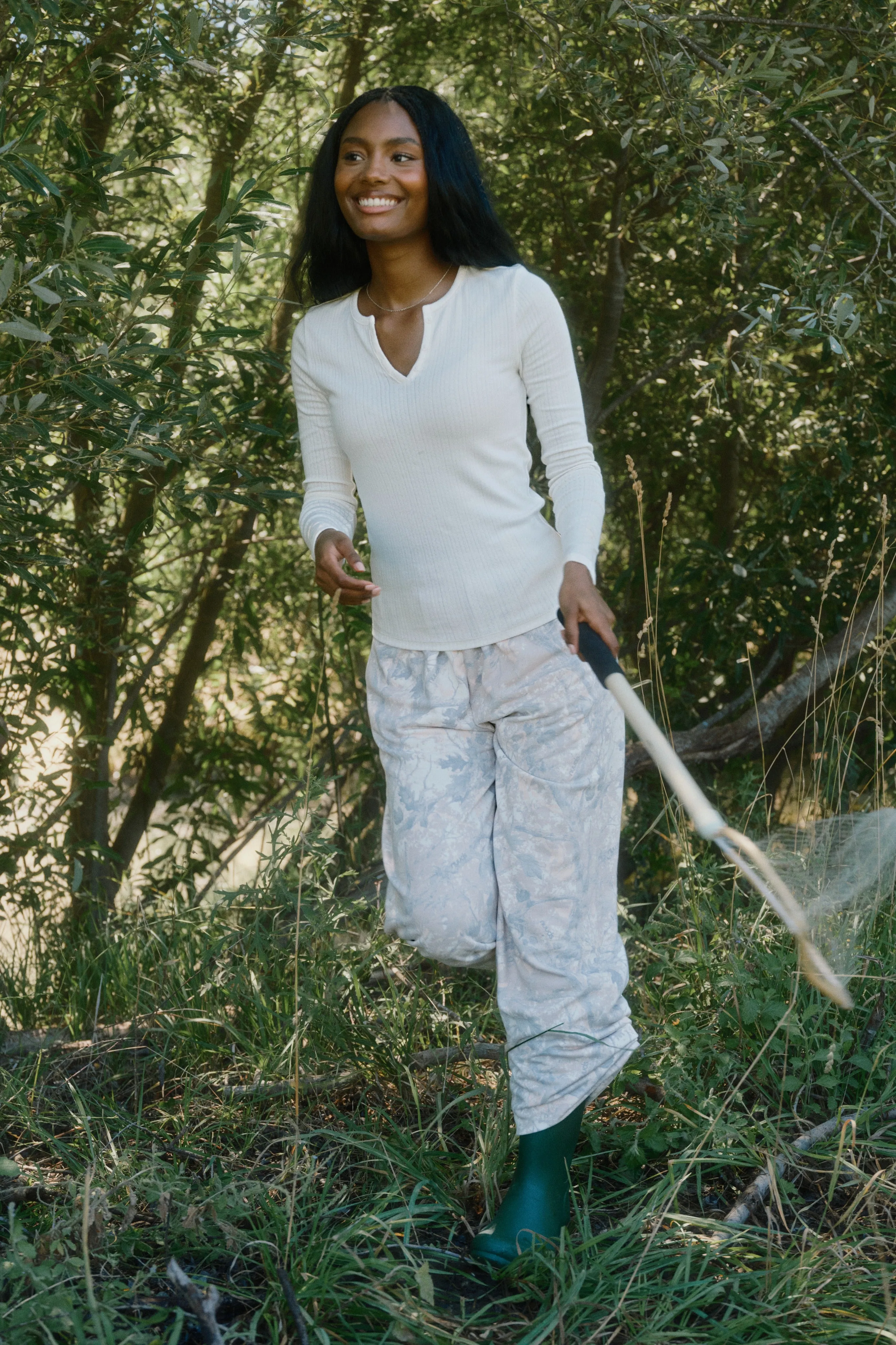 Pointelle Long Sleeve Henley | Pearl sold by nuuds product image thumbnail 2
