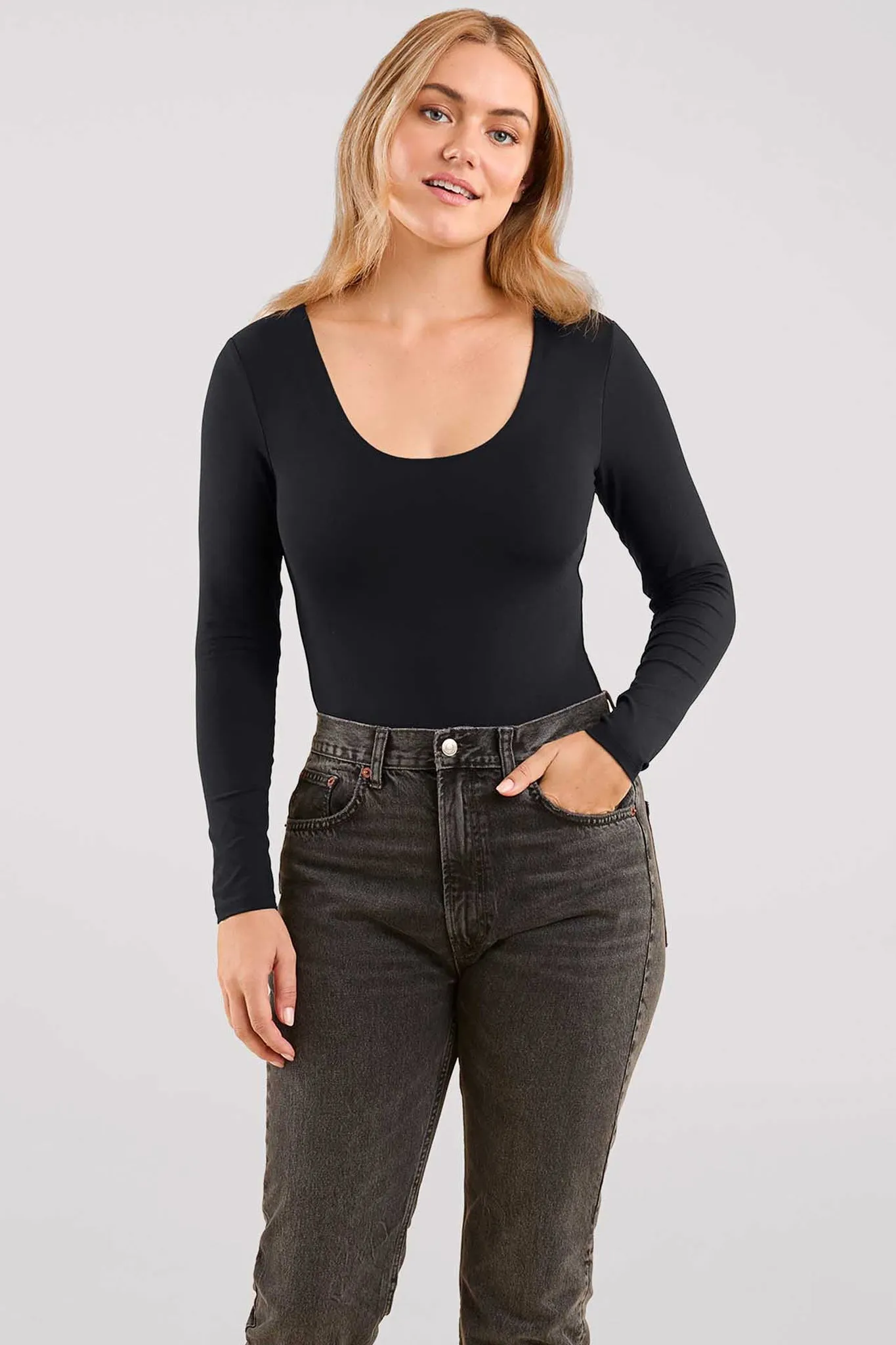 Long Sleeve Scoop Neck Bodysuit sold by nuuds