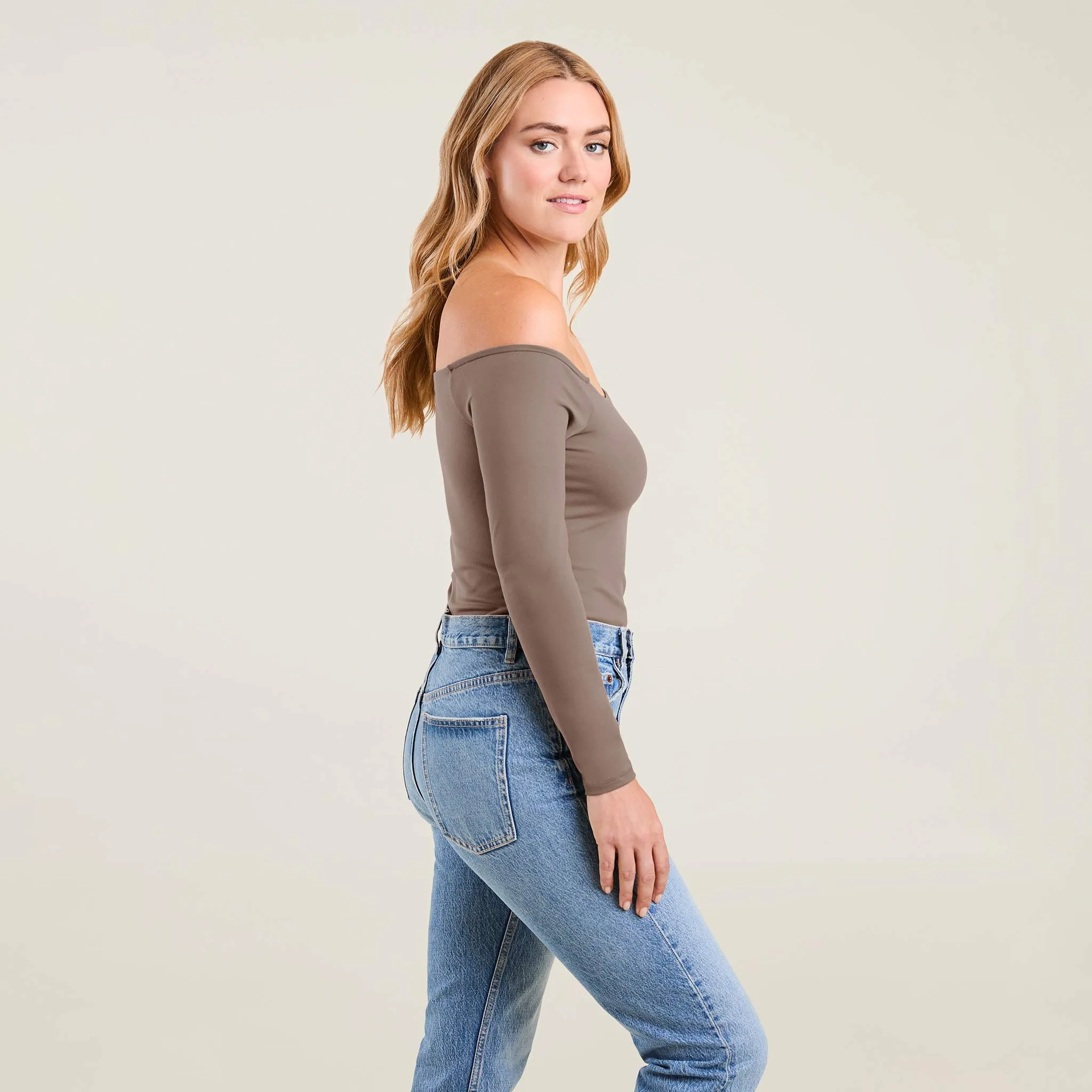 Off The Shoulder Bodysuit | Mocha sold by nuuds product image thumbnail 3