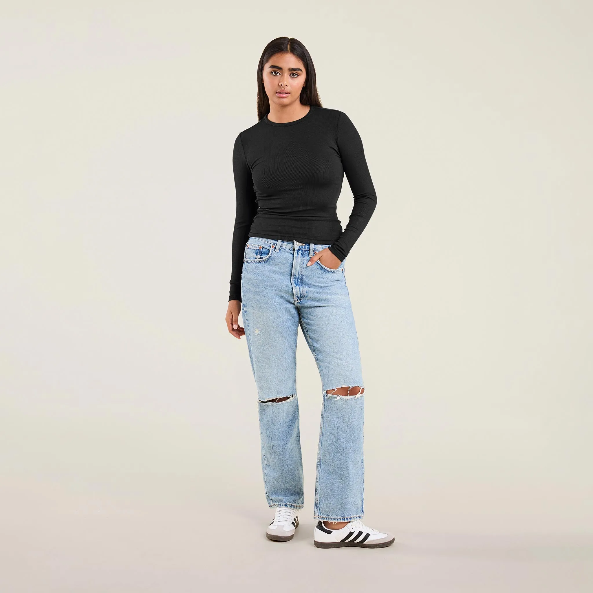 Slinky Rib Long Sleeve Shirt | Black sold by nuuds product image thumbnail 2