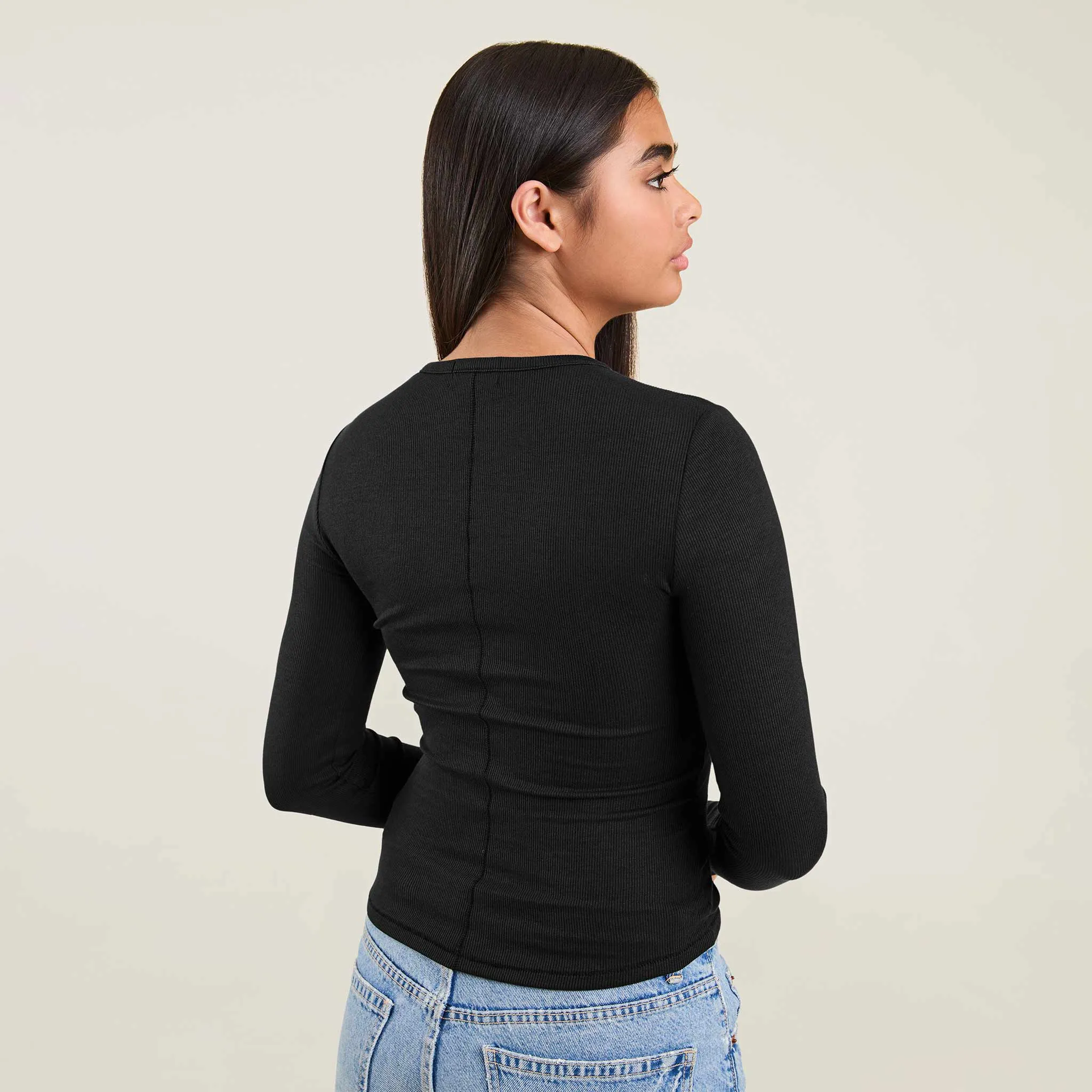 Slinky Rib Long Sleeve Shirt | Black sold by nuuds product image thumbnail 5
