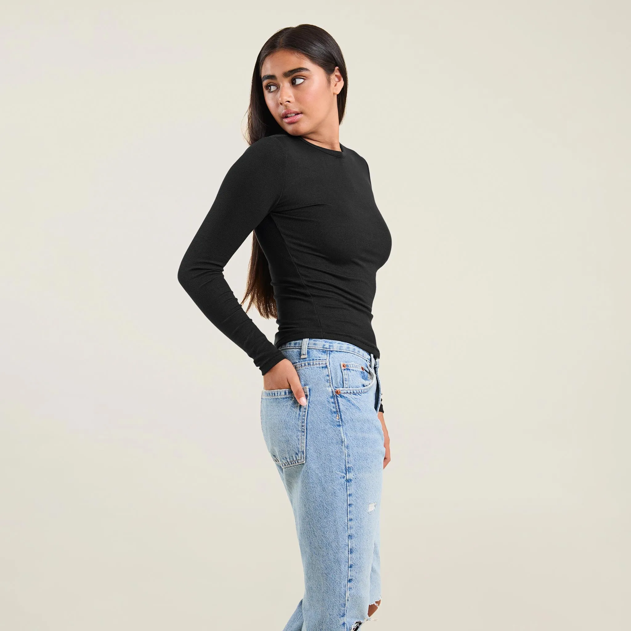 Slinky Rib Long Sleeve Shirt | Black sold by nuuds product image thumbnail 3