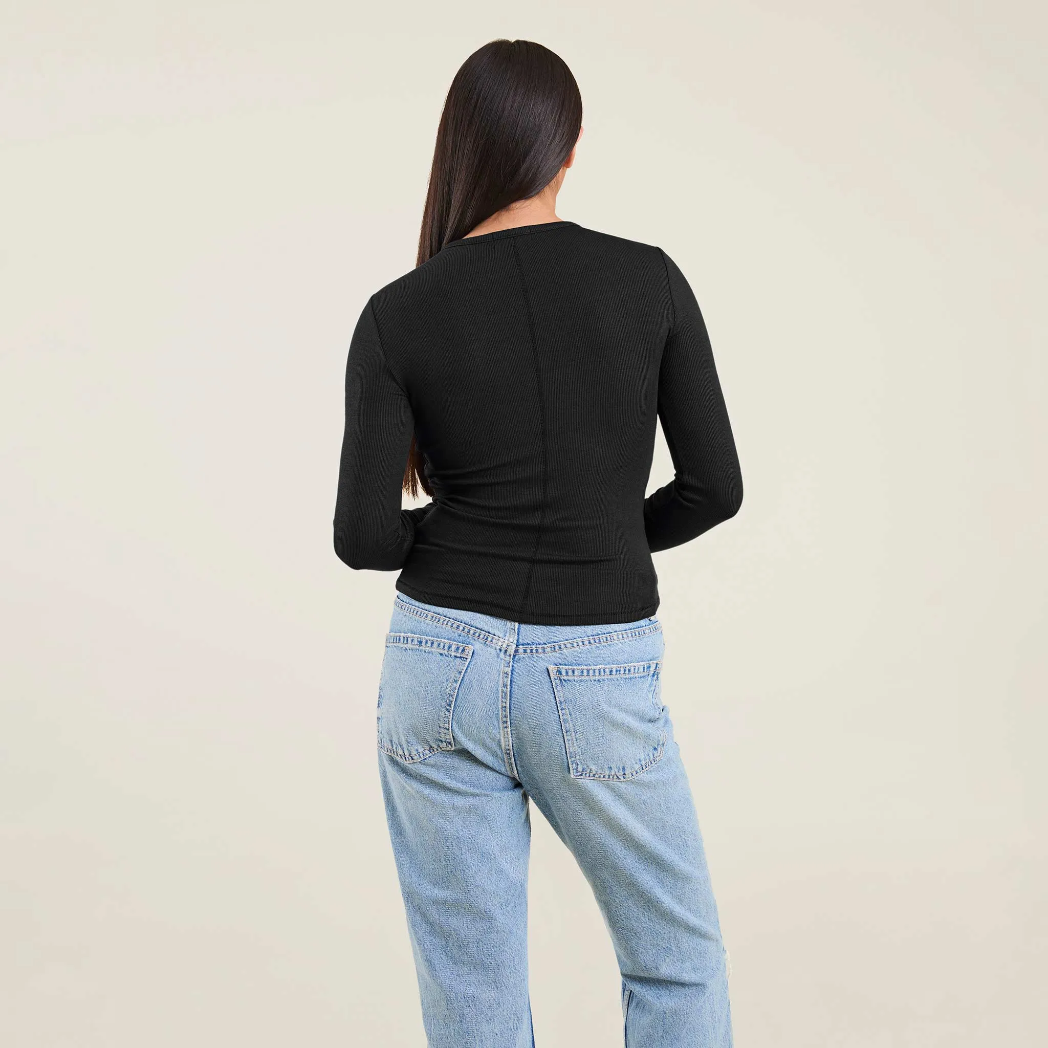 Slinky Rib Long Sleeve Shirt | Black sold by nuuds product image thumbnail 4