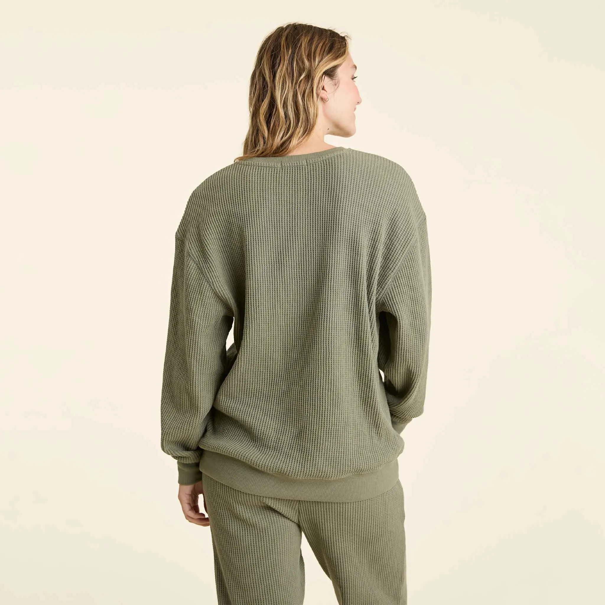 Waffle Crewneck Pullover | Olive sold by nuuds product image thumbnail 4
