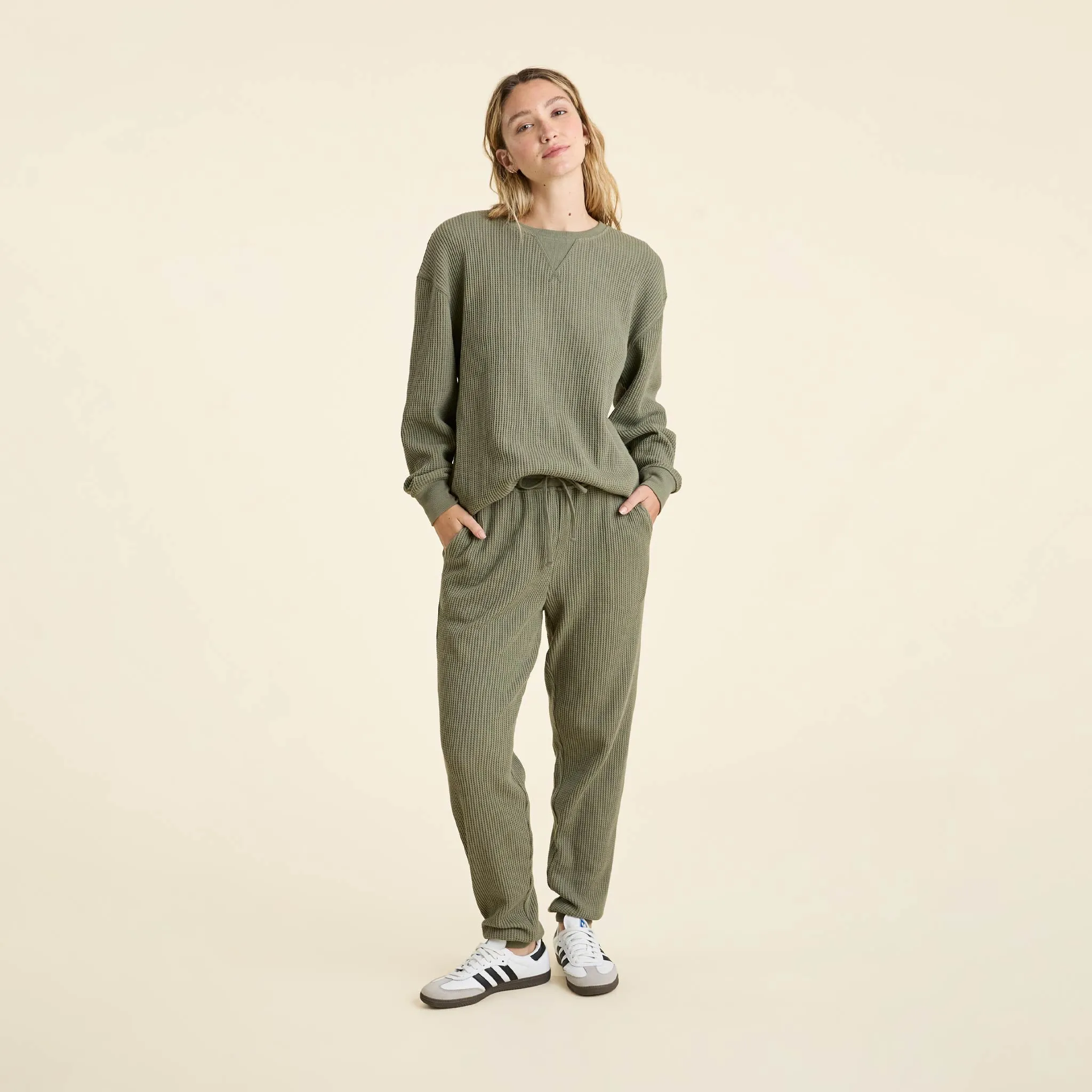 Waffle Crewneck Pullover | Olive sold by nuuds product image thumbnail 2