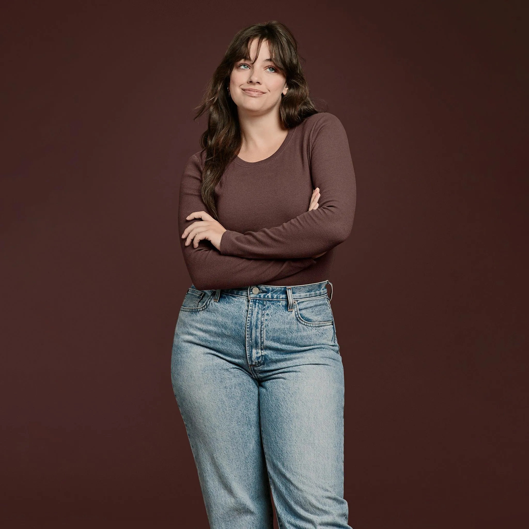 Long Sleeve Ribbed Crewneck Bodysuit | Coffee sold by nuuds