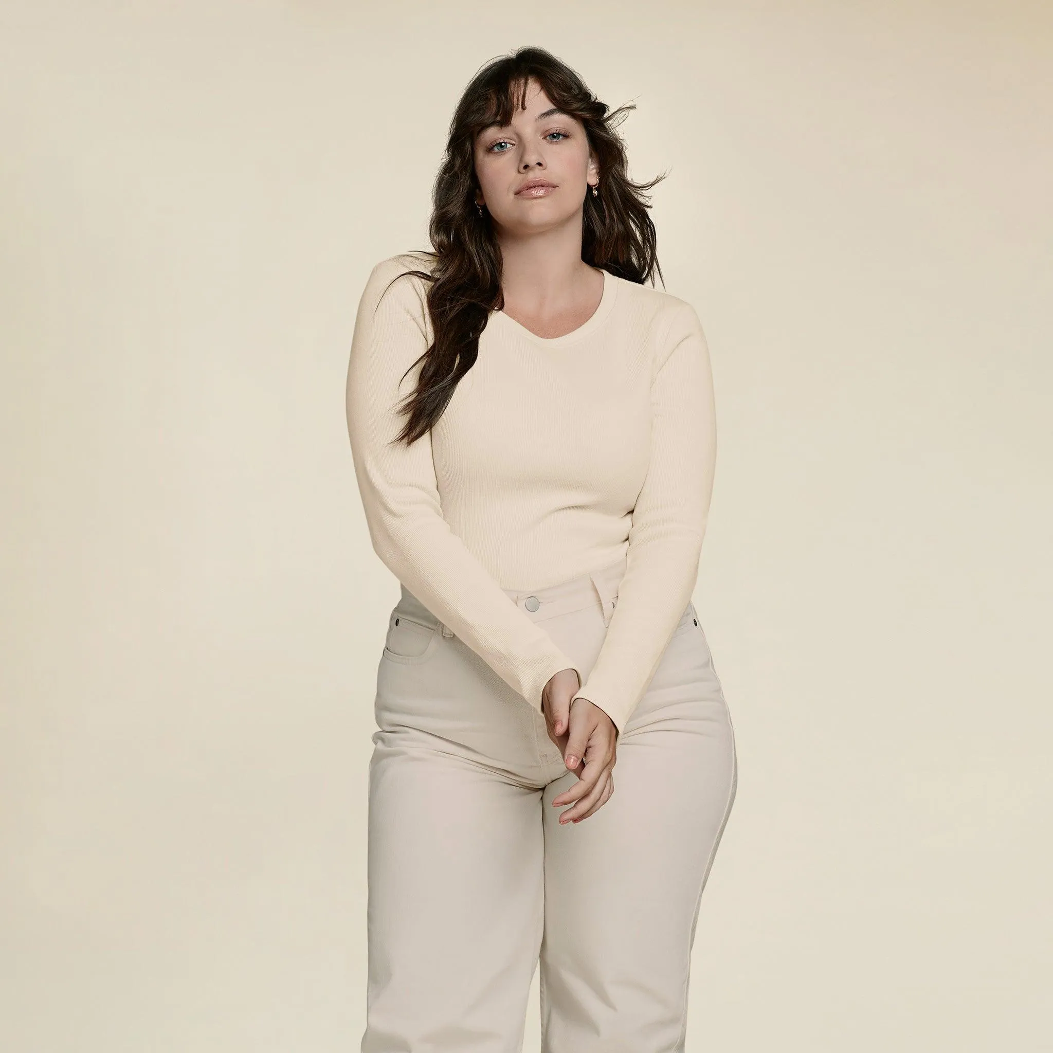 Long Sleeve Ribbed Crewneck Bodysuit | Bone sold by nuuds