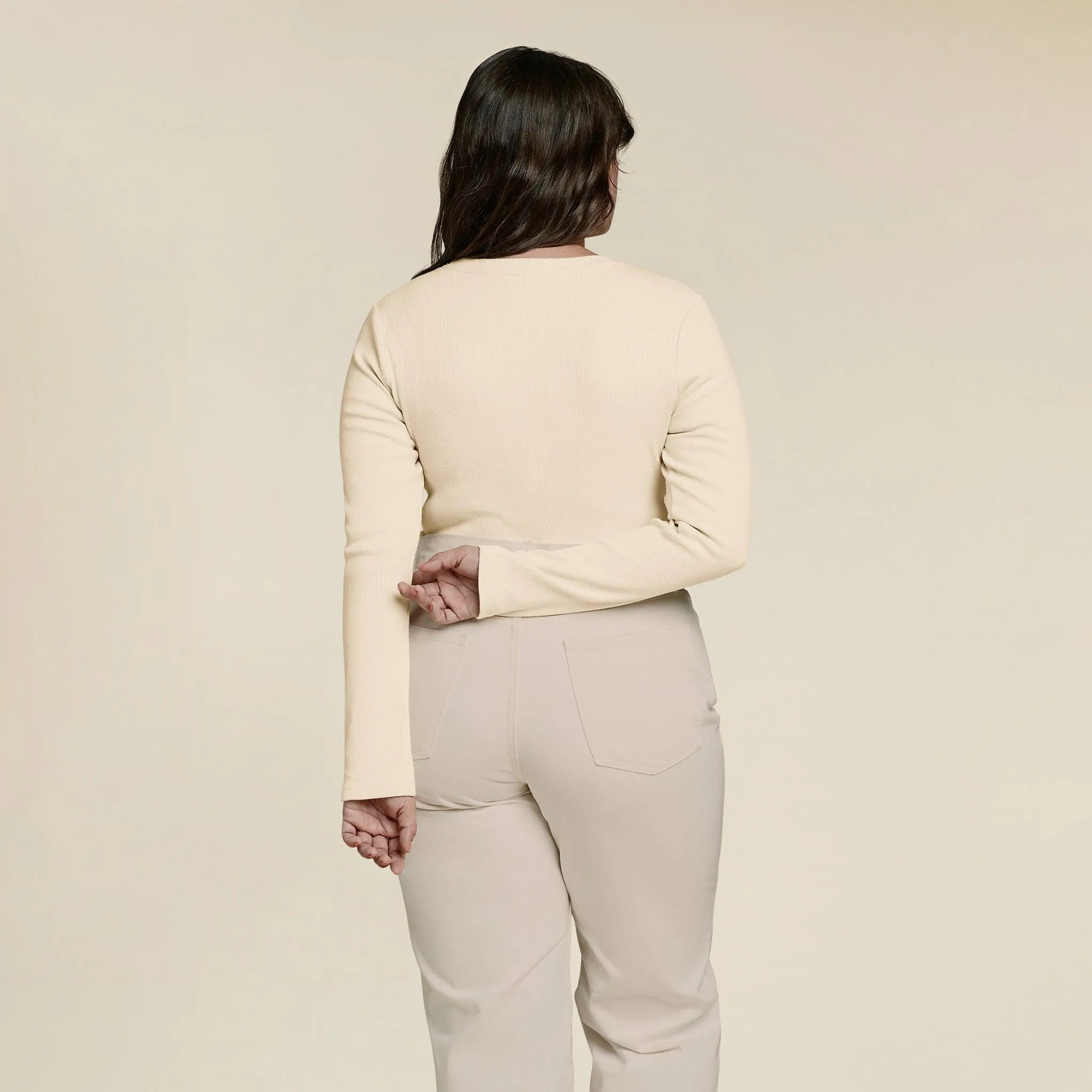 Long Sleeve Ribbed Crewneck Bodysuit | Bone sold by nuuds product image thumbnail 4
