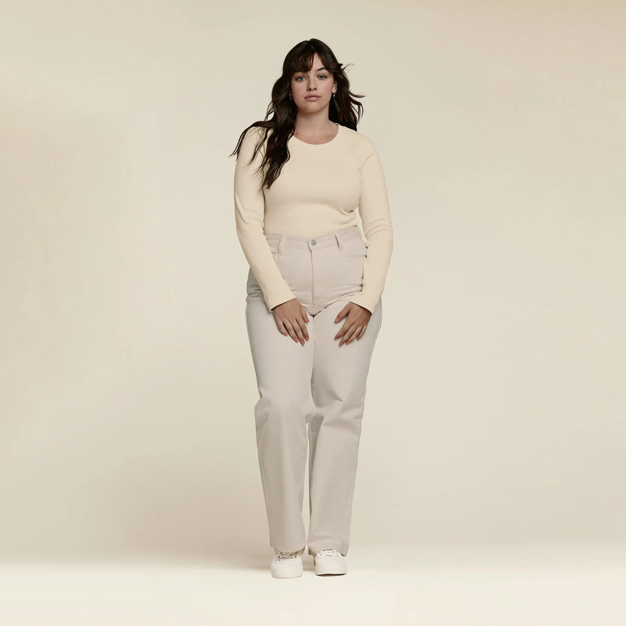 Long Sleeve Ribbed Crewneck Bodysuit | Bone sold by nuuds product image thumbnail 2