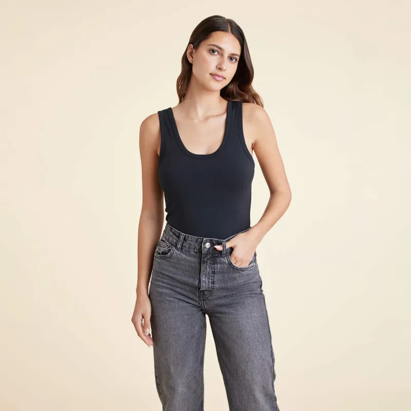 Seamless Scoop Tank Bodysuit | Black sold by nuuds