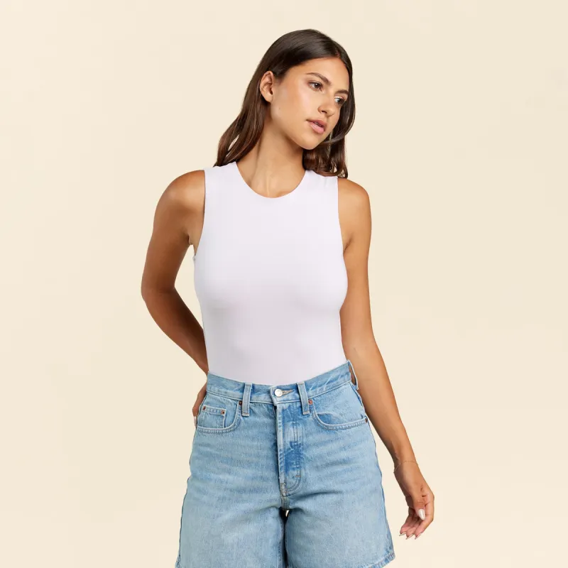 Cotton Stretch Classic Crewneck Tank Bodysuit | Lilac sold by nuuds