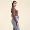 Slinky Rib Long Sleeve Open Back Shirt | Coffee sold by nuuds