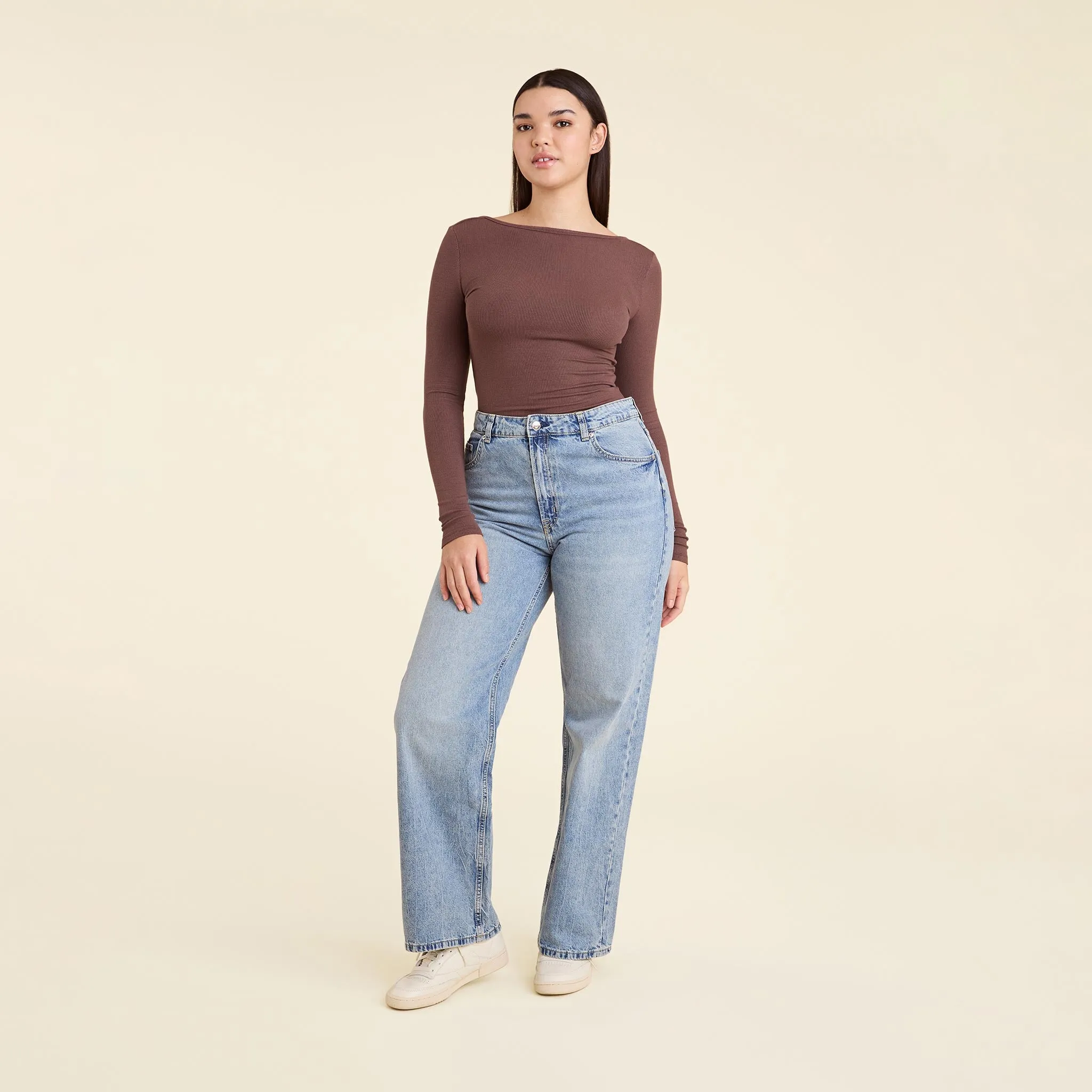 Slinky Rib Long Sleeve Open Back Shirt | Coffee sold by nuuds product image thumbnail 2